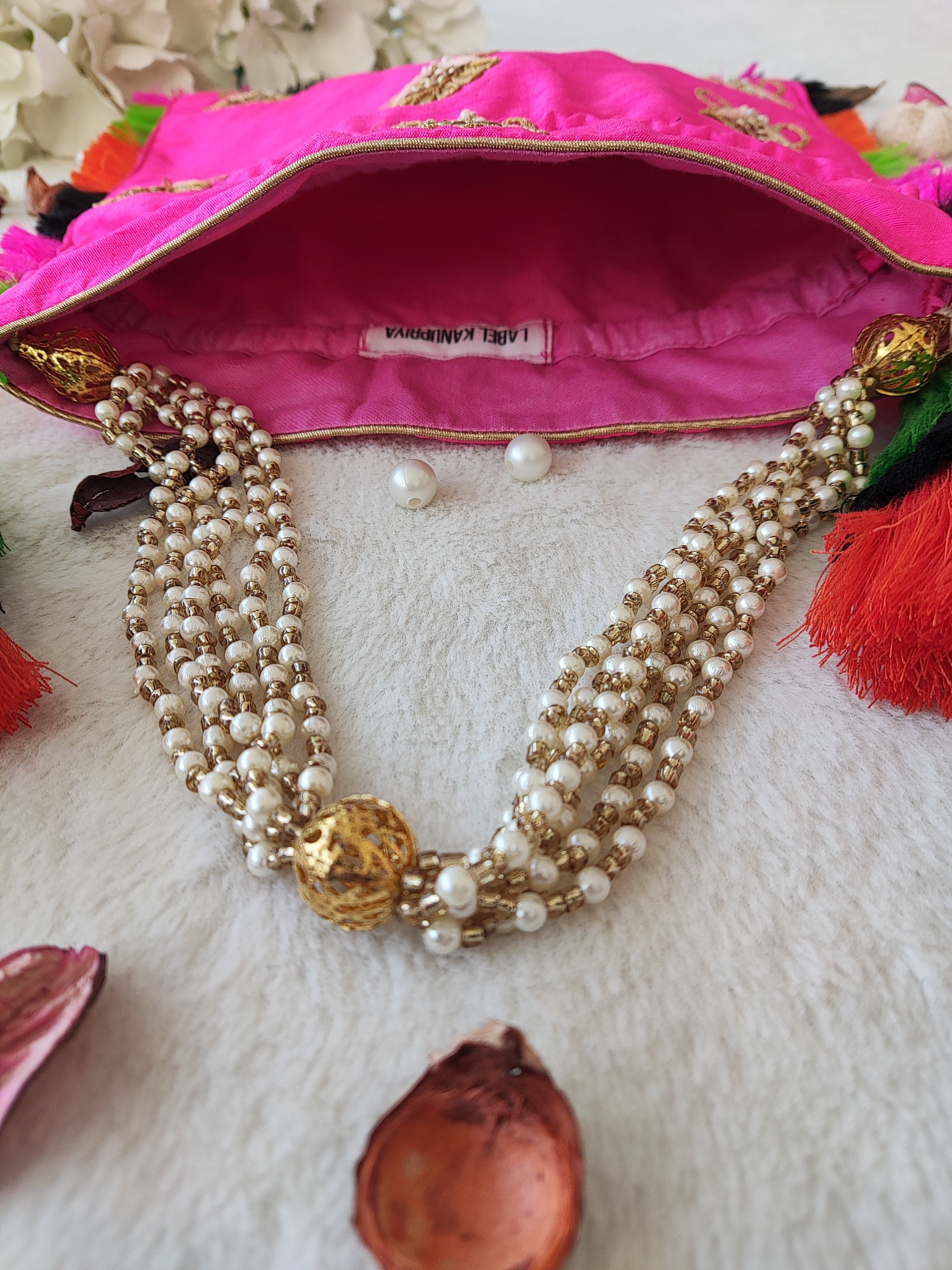 Hot Pink Gota Patti Potli Bag