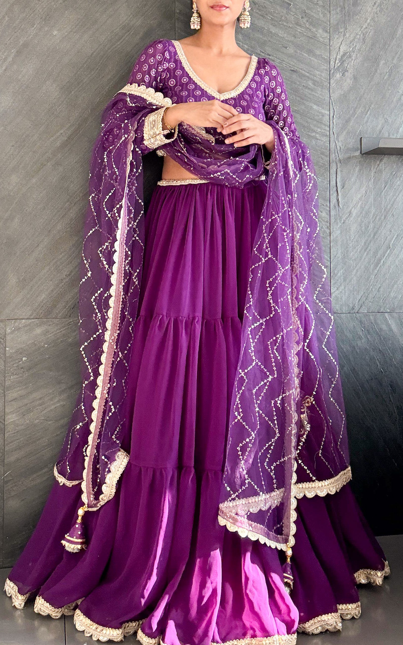 Purple Sequinwork Georgette Lehenga