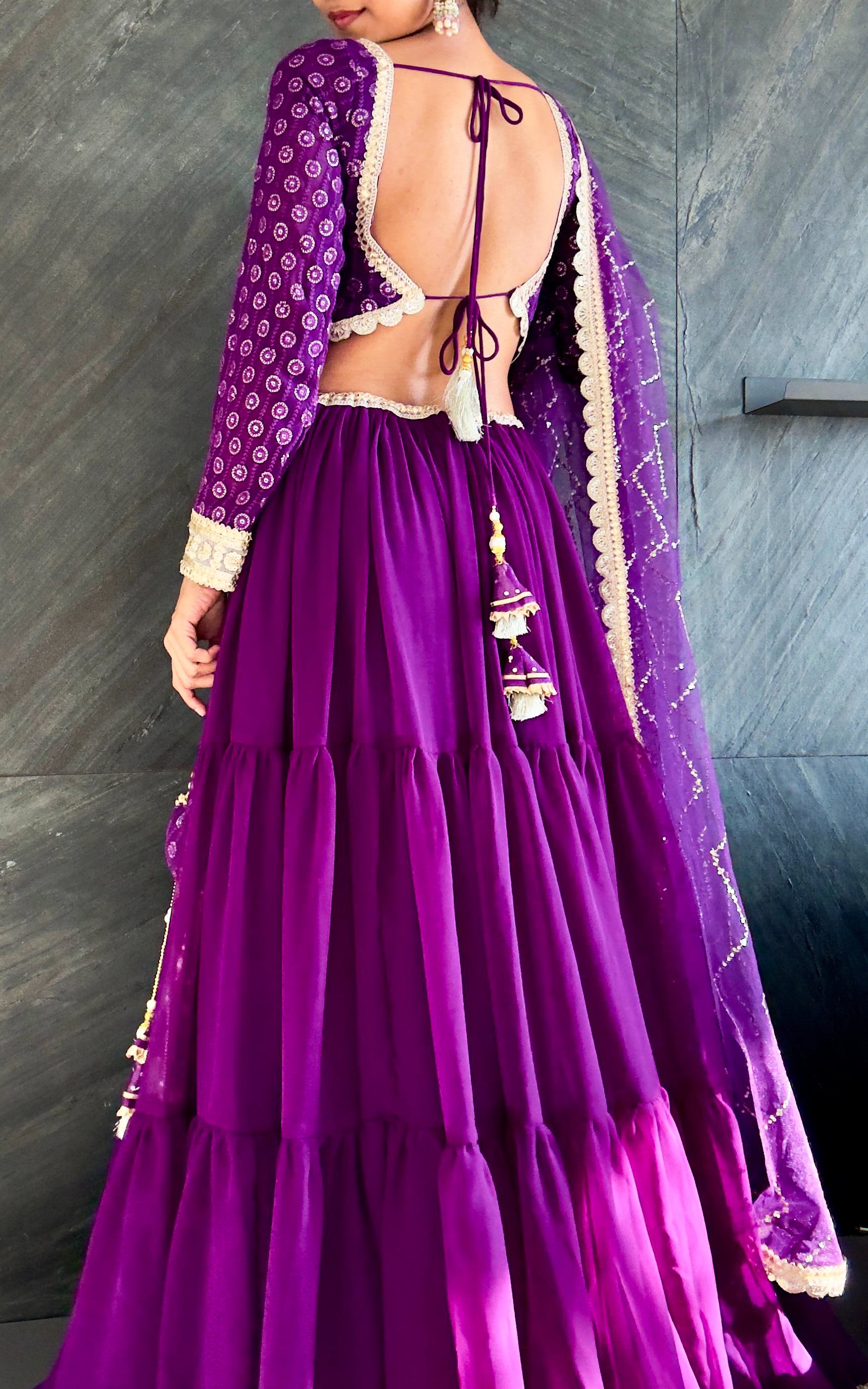 Purple Sequinwork Georgette Lehenga