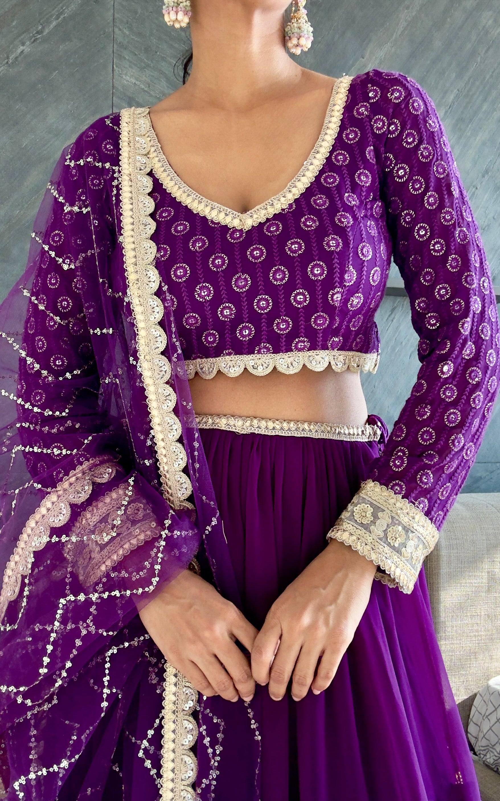 Purple Sequinwork Georgette Lehenga