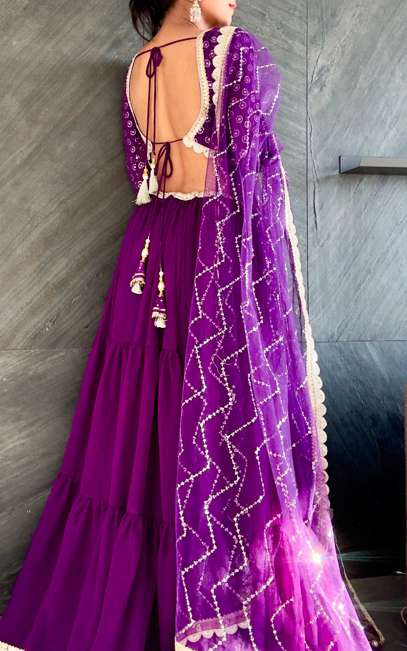 Purple Sequinwork Georgette Lehenga