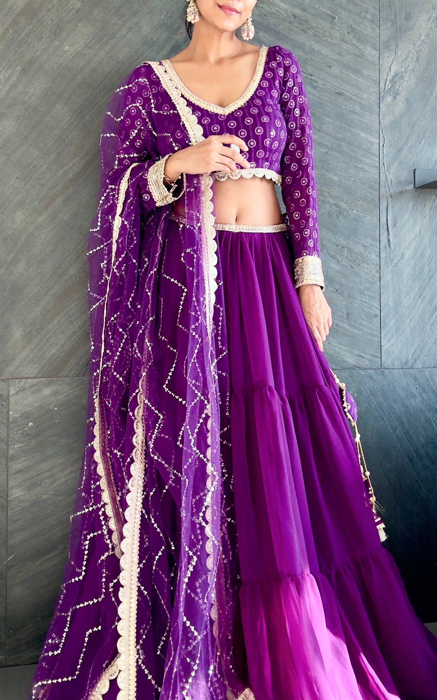 Purple Sequinwork Georgette Lehenga