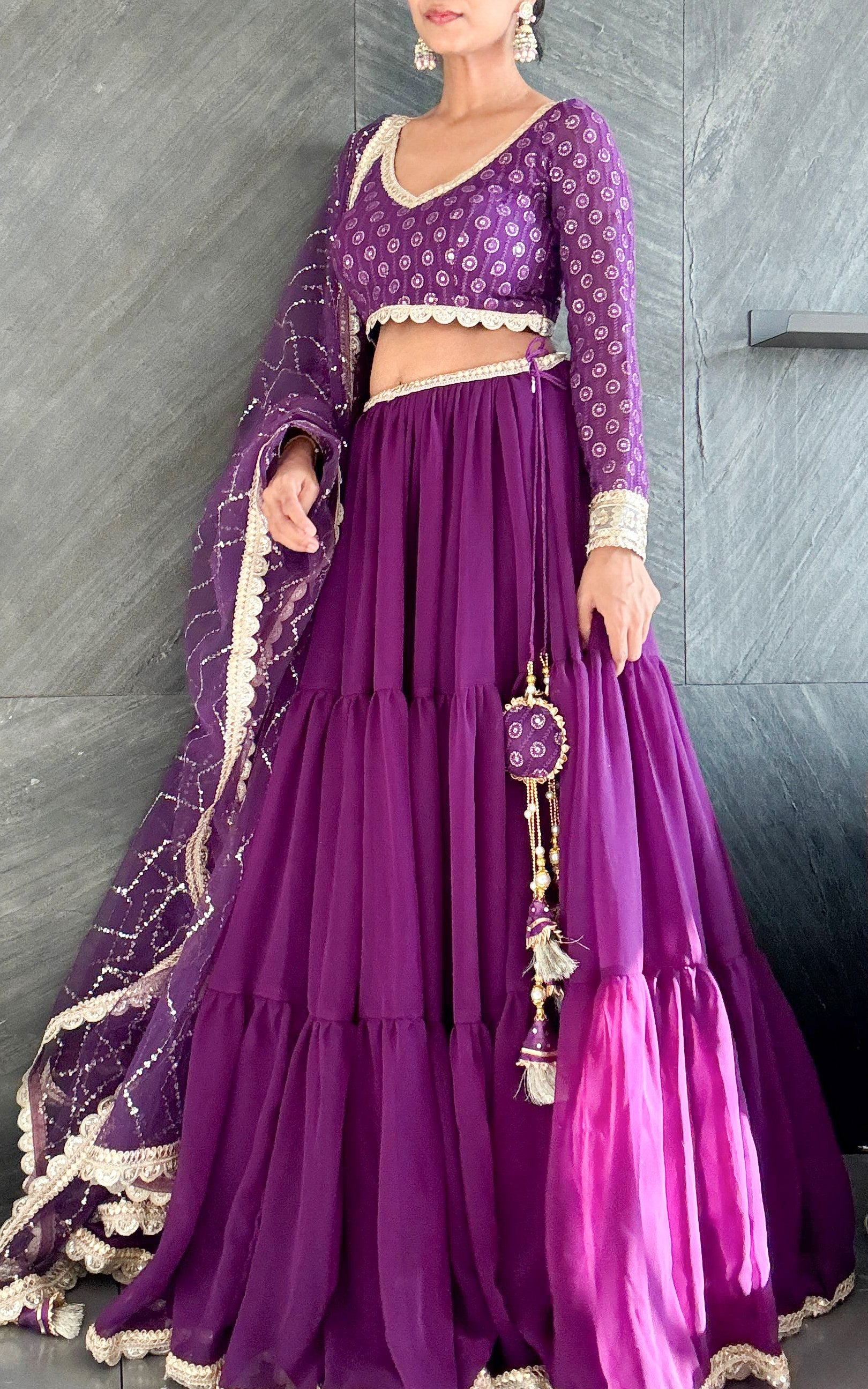 Purple Sequinwork Georgette Lehenga