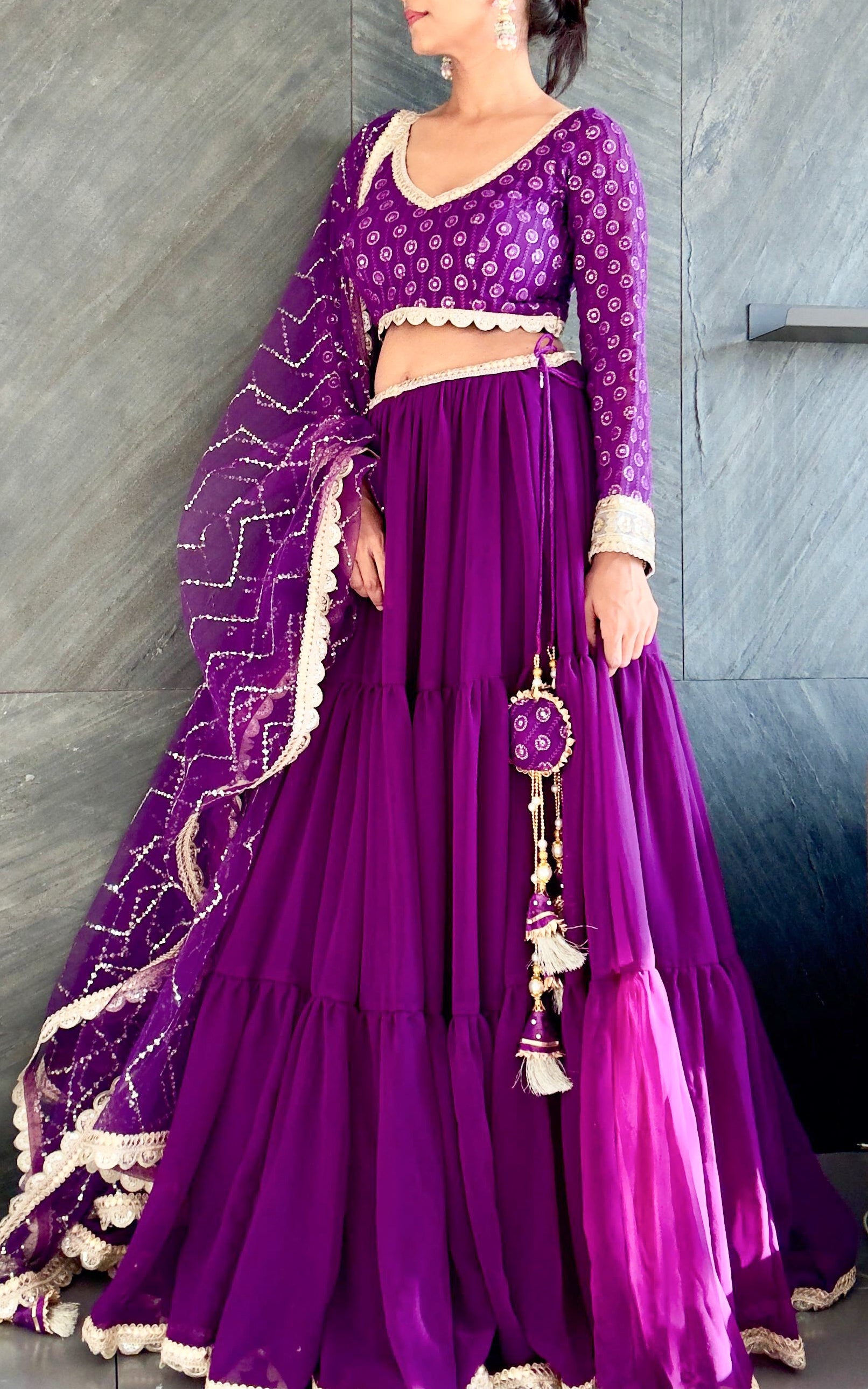 Purple Sequinwork Georgette Lehenga