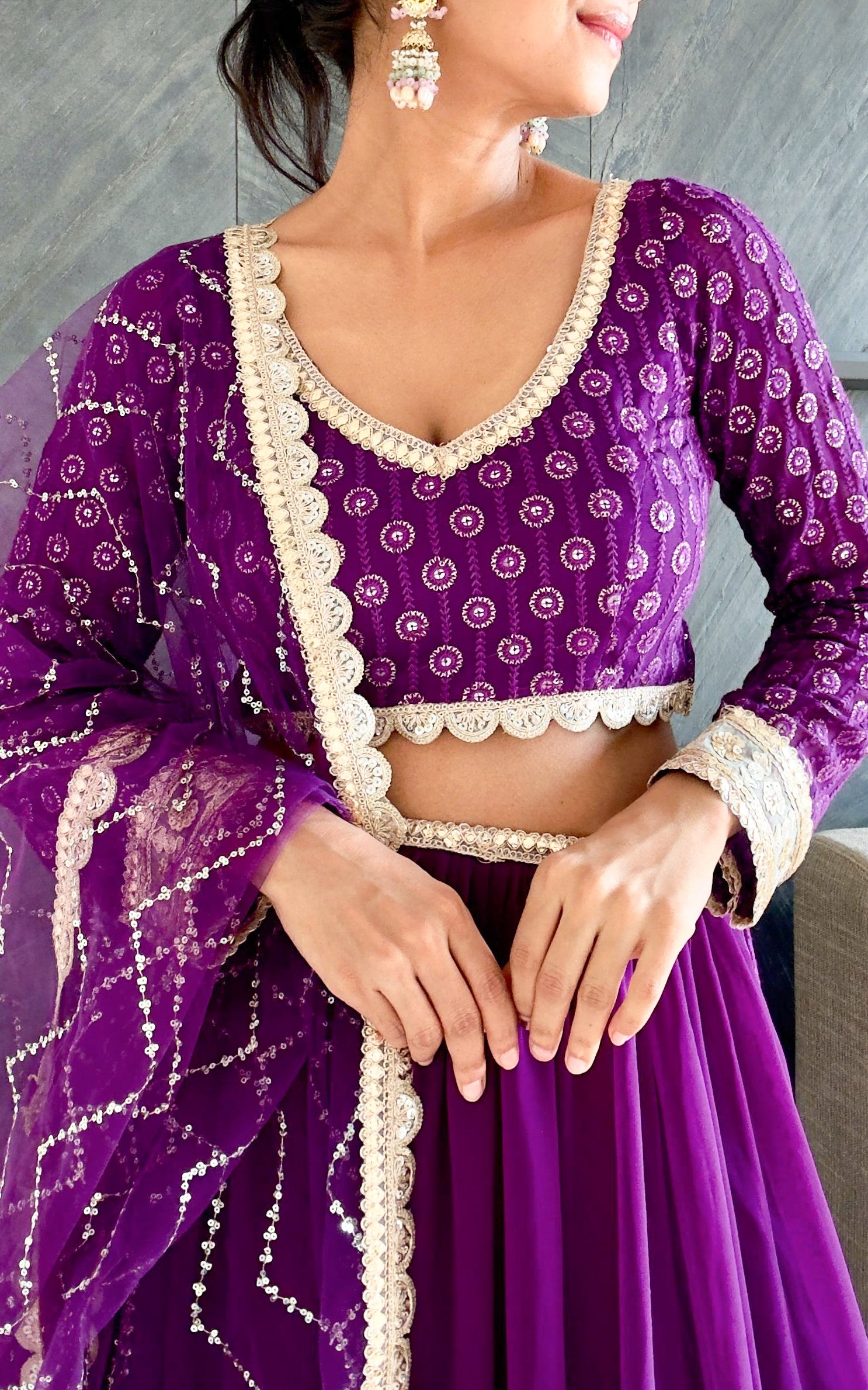 Purple Sequinwork Georgette Lehenga