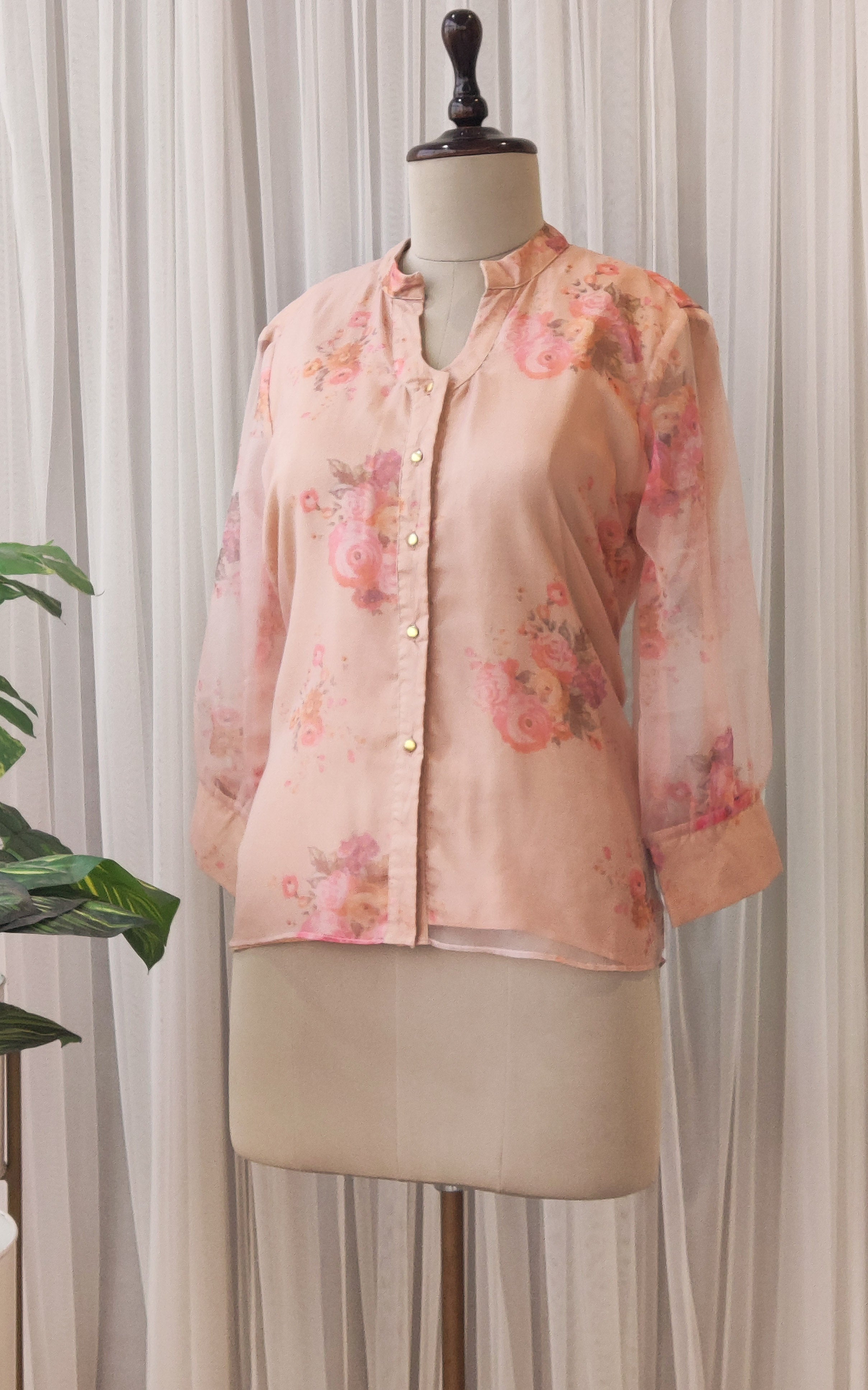 Dusty Pink Floral Organza Shirt Top