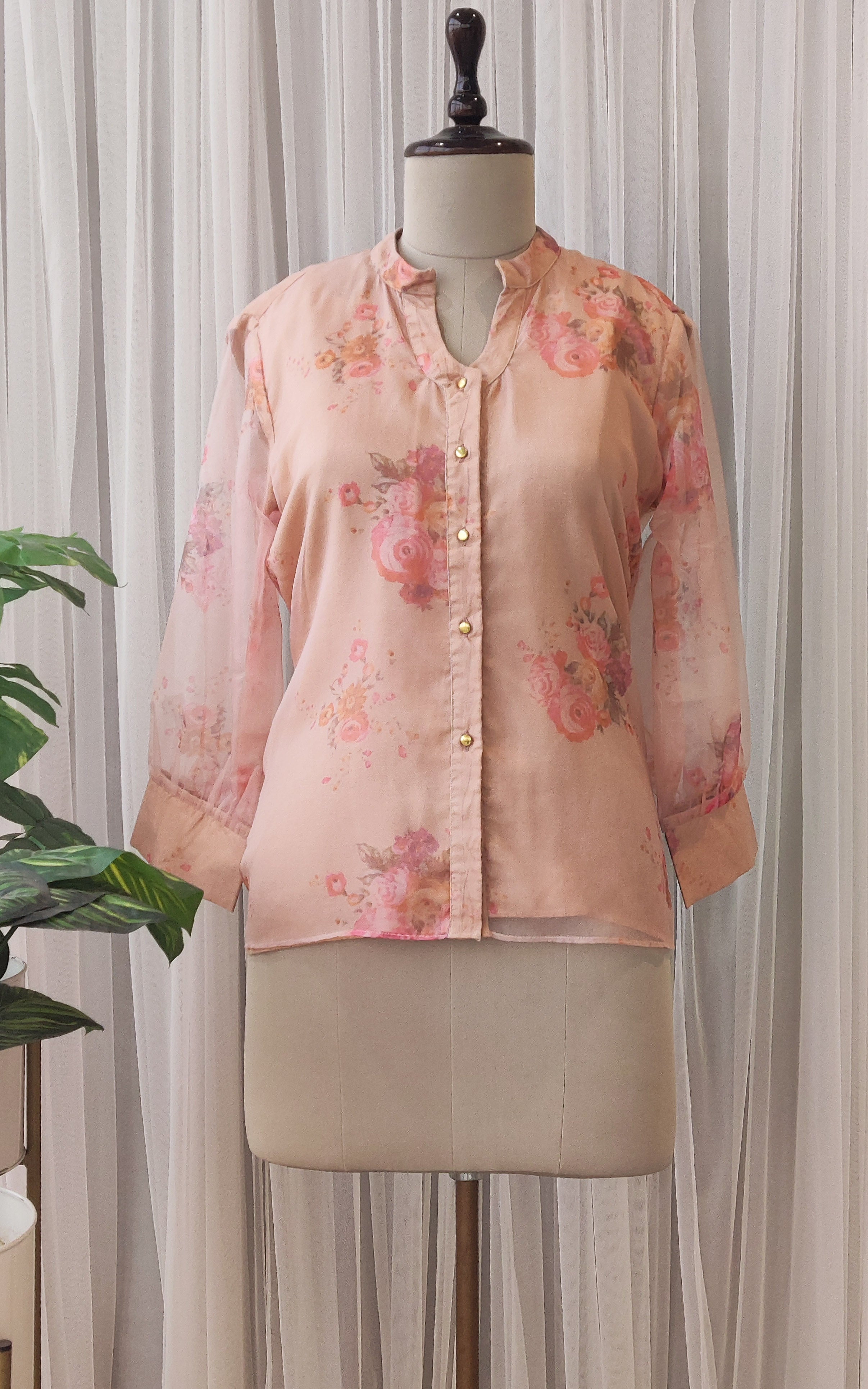 Dusty Pink Floral Organza Shirt Top