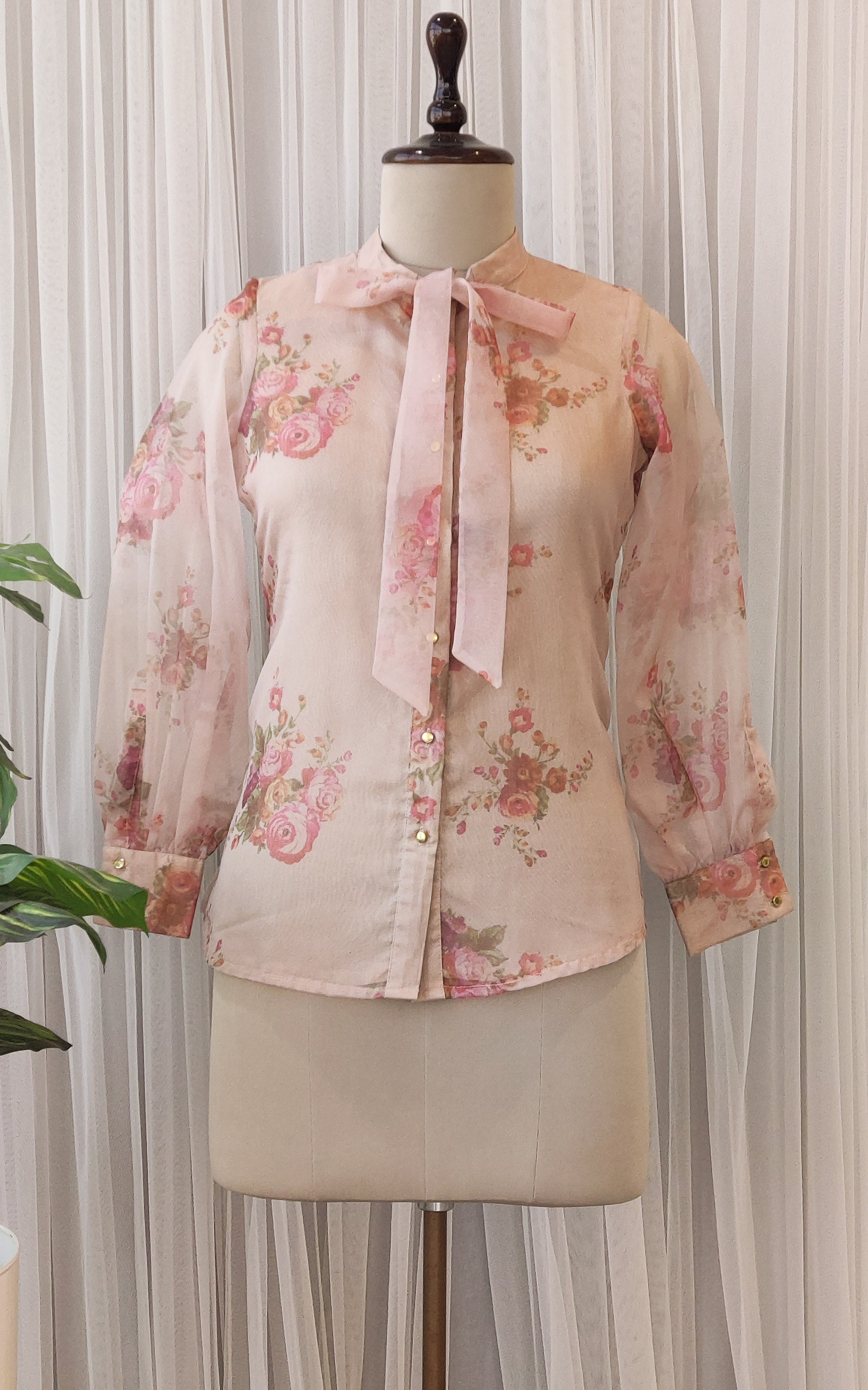 Dusty Pink Tie-Up Organza Shirt