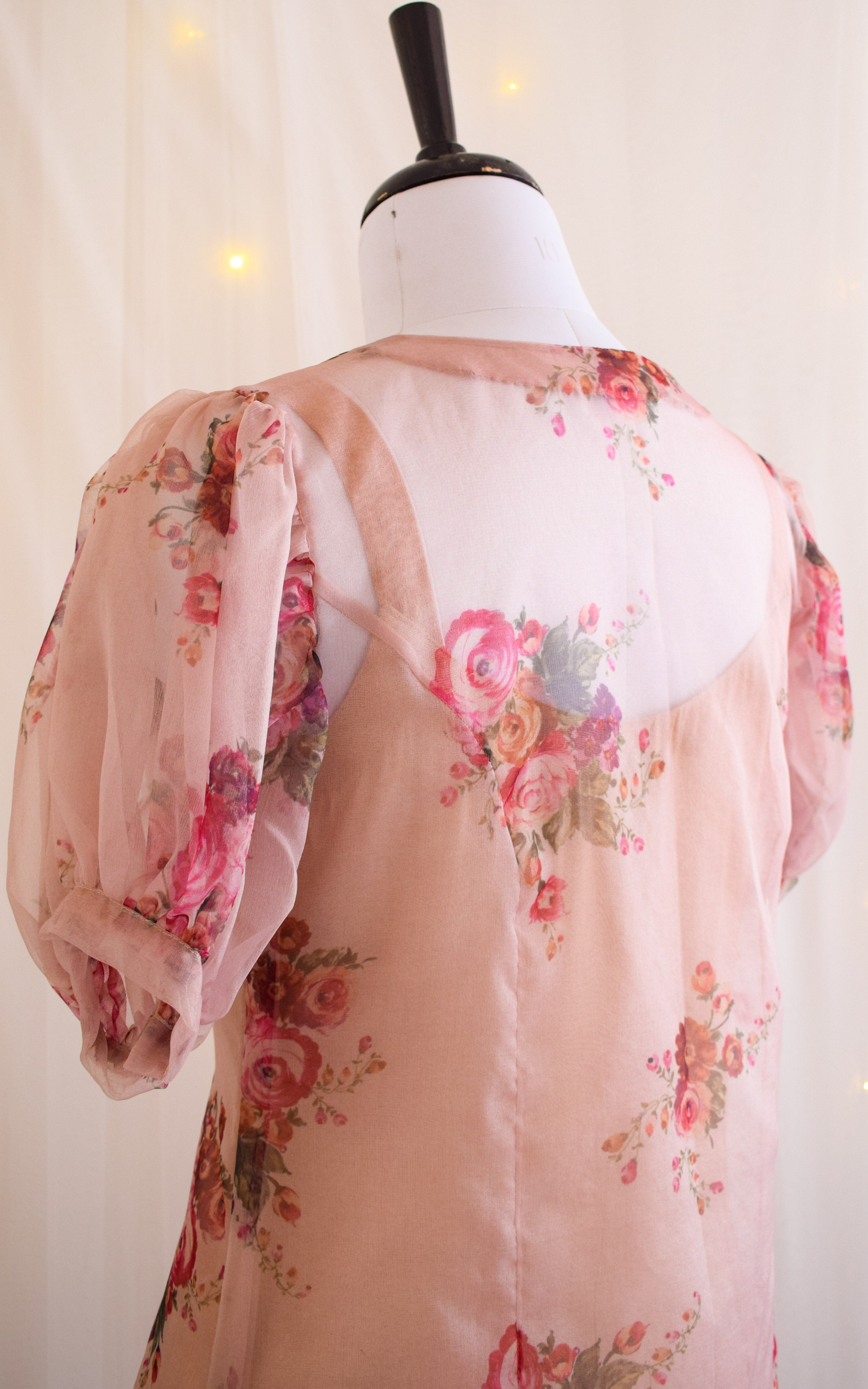 Dusty Pink Fluffed Sleeve Organza Top