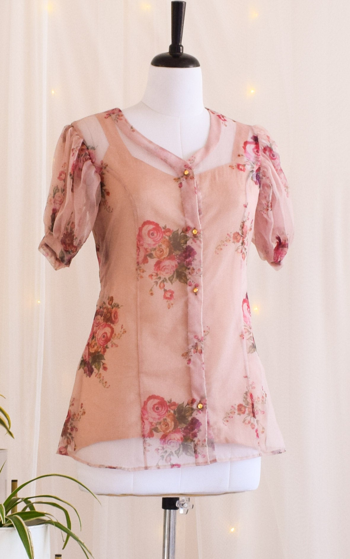 Dusty Pink Fluffed Sleeve Organza Top