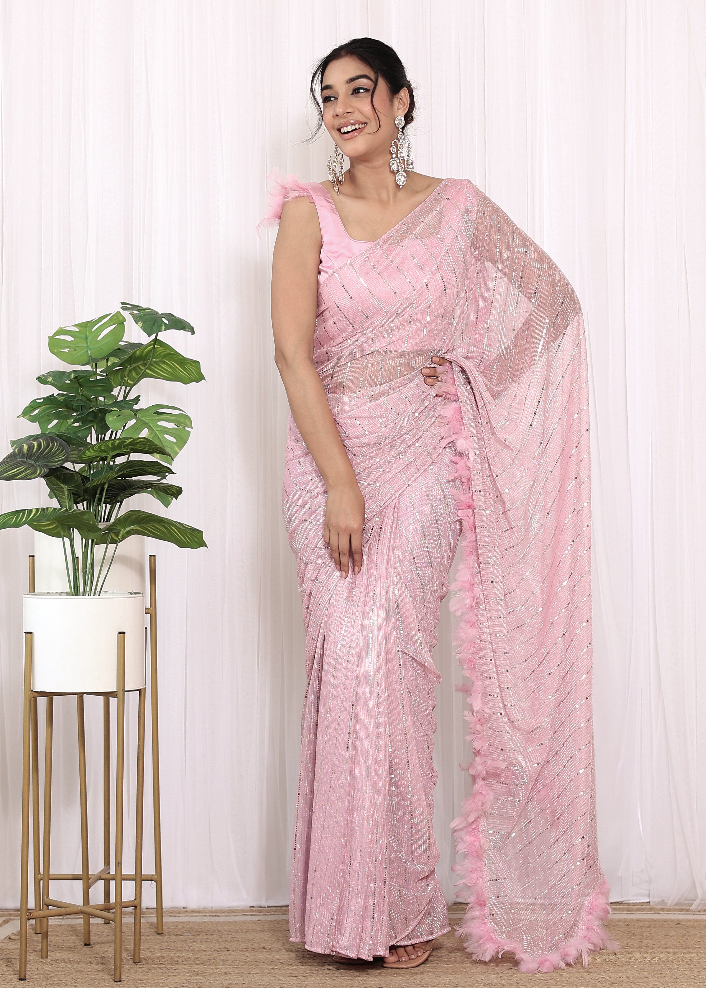 Swati Rathi Champagne Pink Shimmer Saree