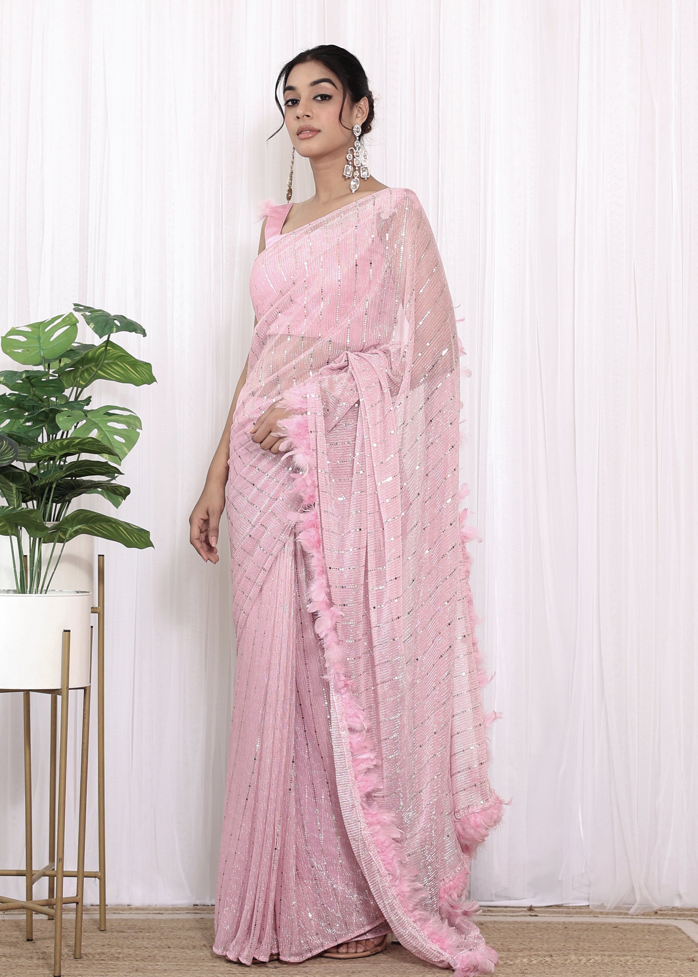 Swati Rathi Champagne Pink Shimmer Saree