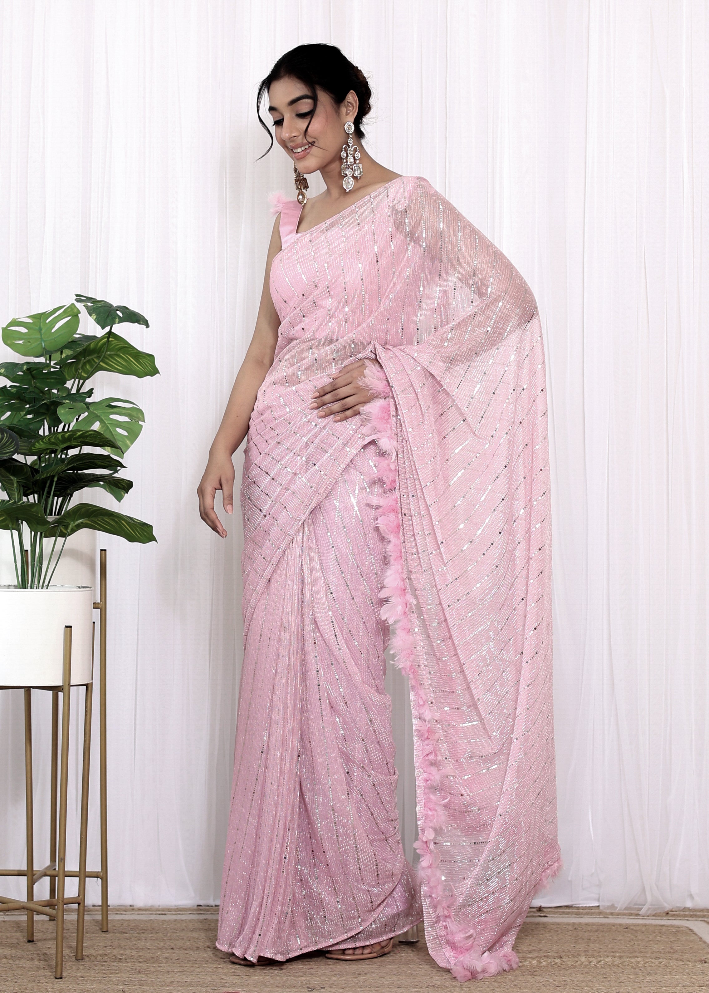 Swati Rathi Champagne Pink Shimmer Saree