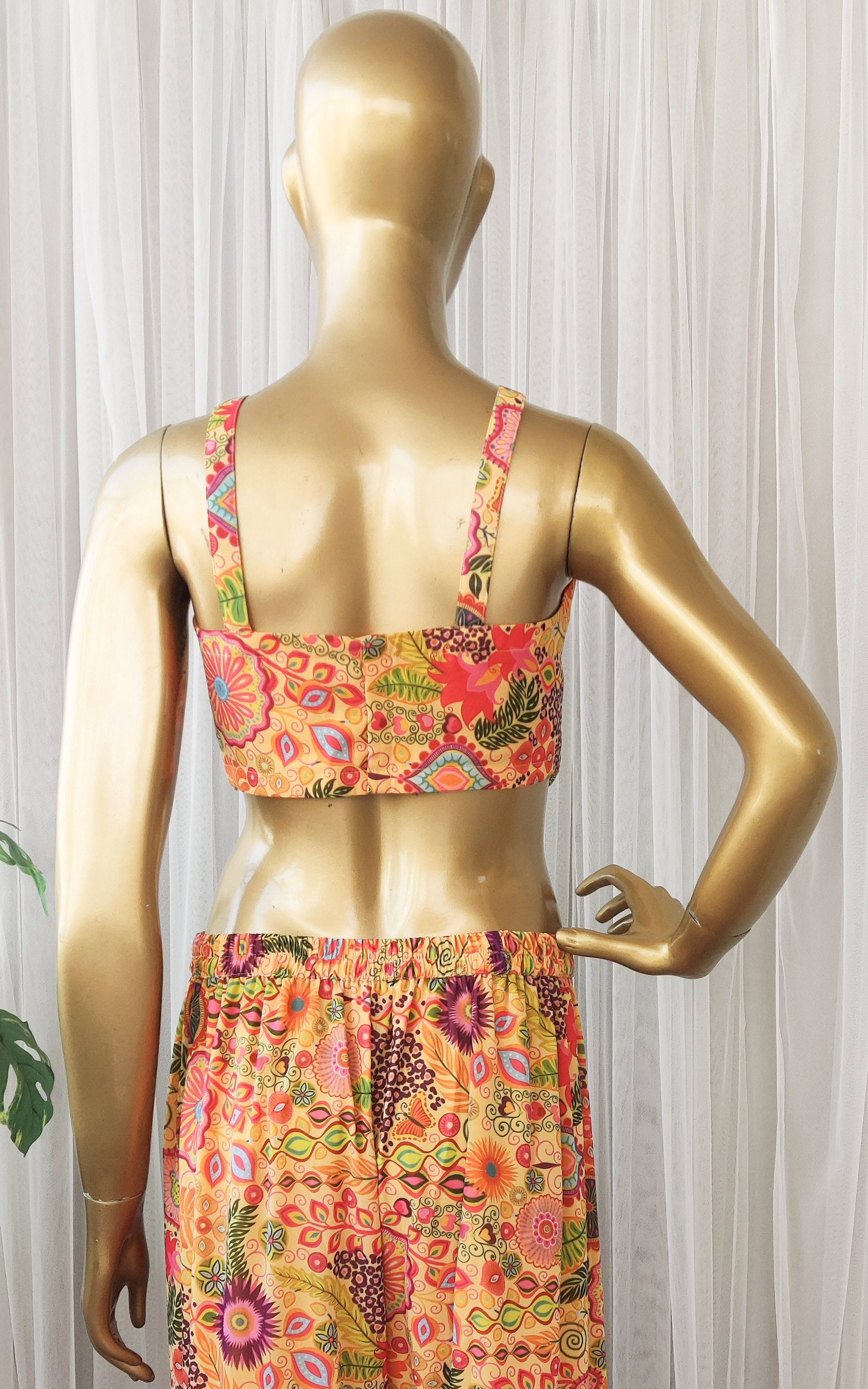 Yellow Colorful Printed  Crop-Top & Sharara Set