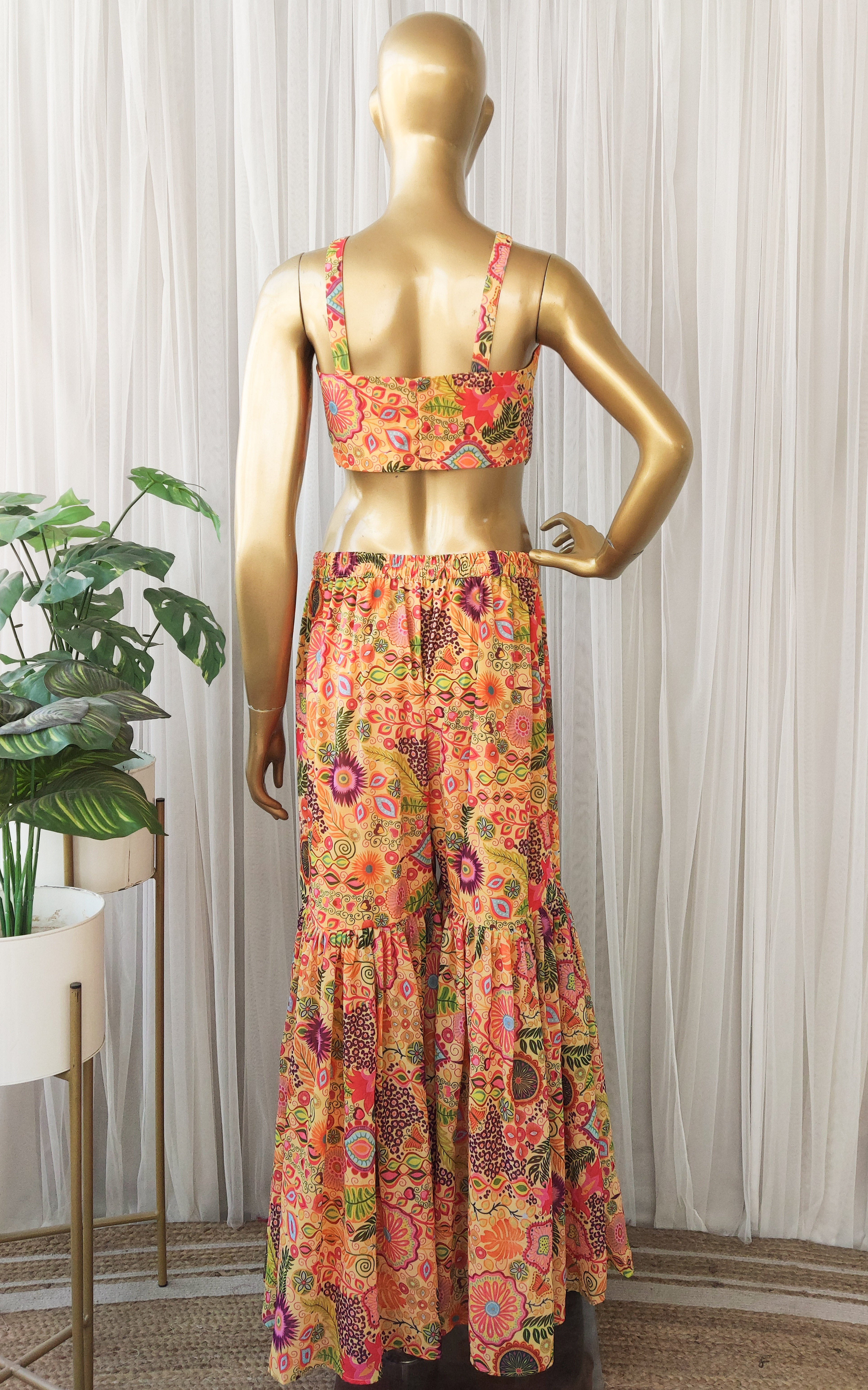 Yellow Colorful Printed  Crop-Top & Sharara Set