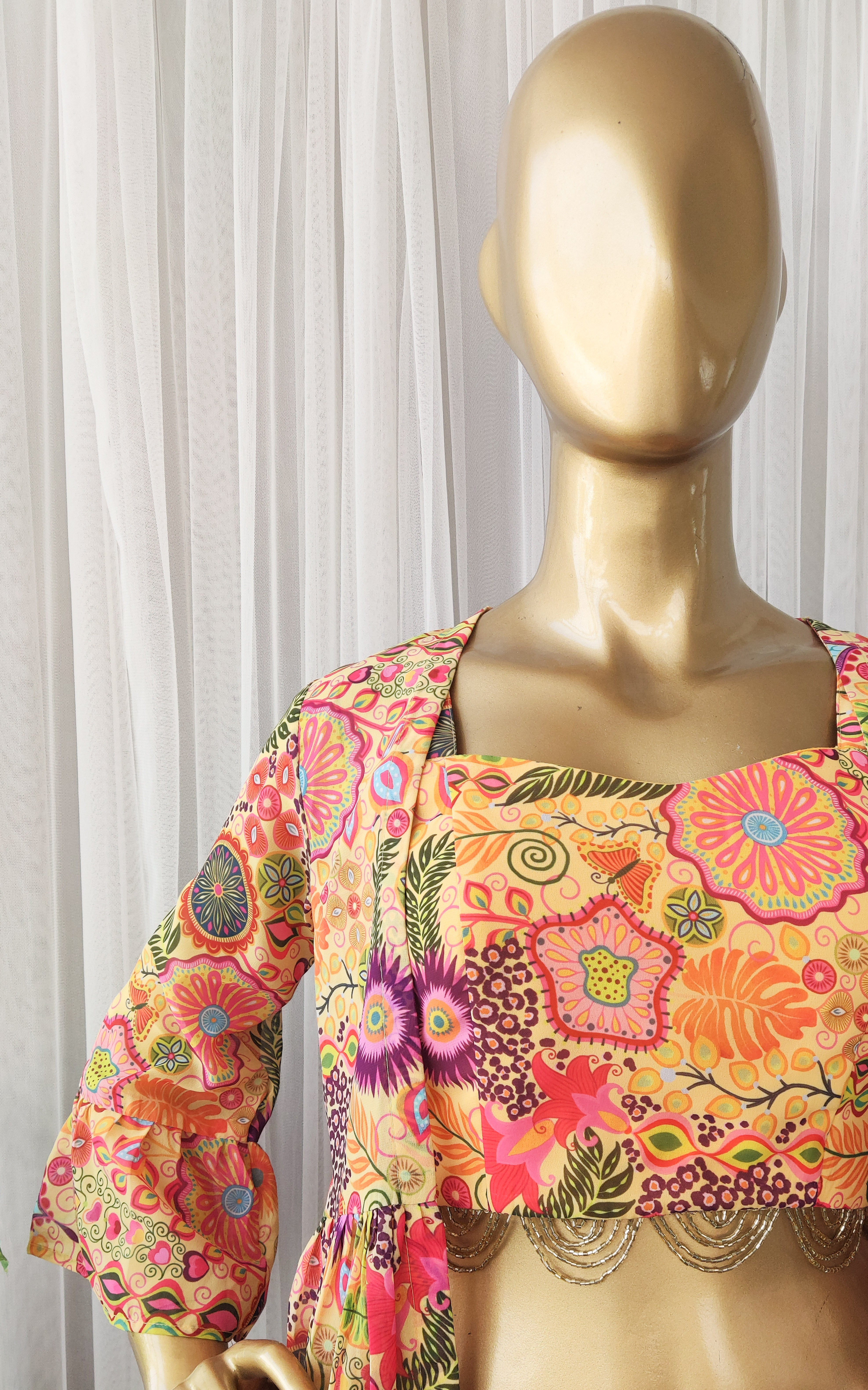 Yellow Colorful Printed  Crop-Top & Sharara Set