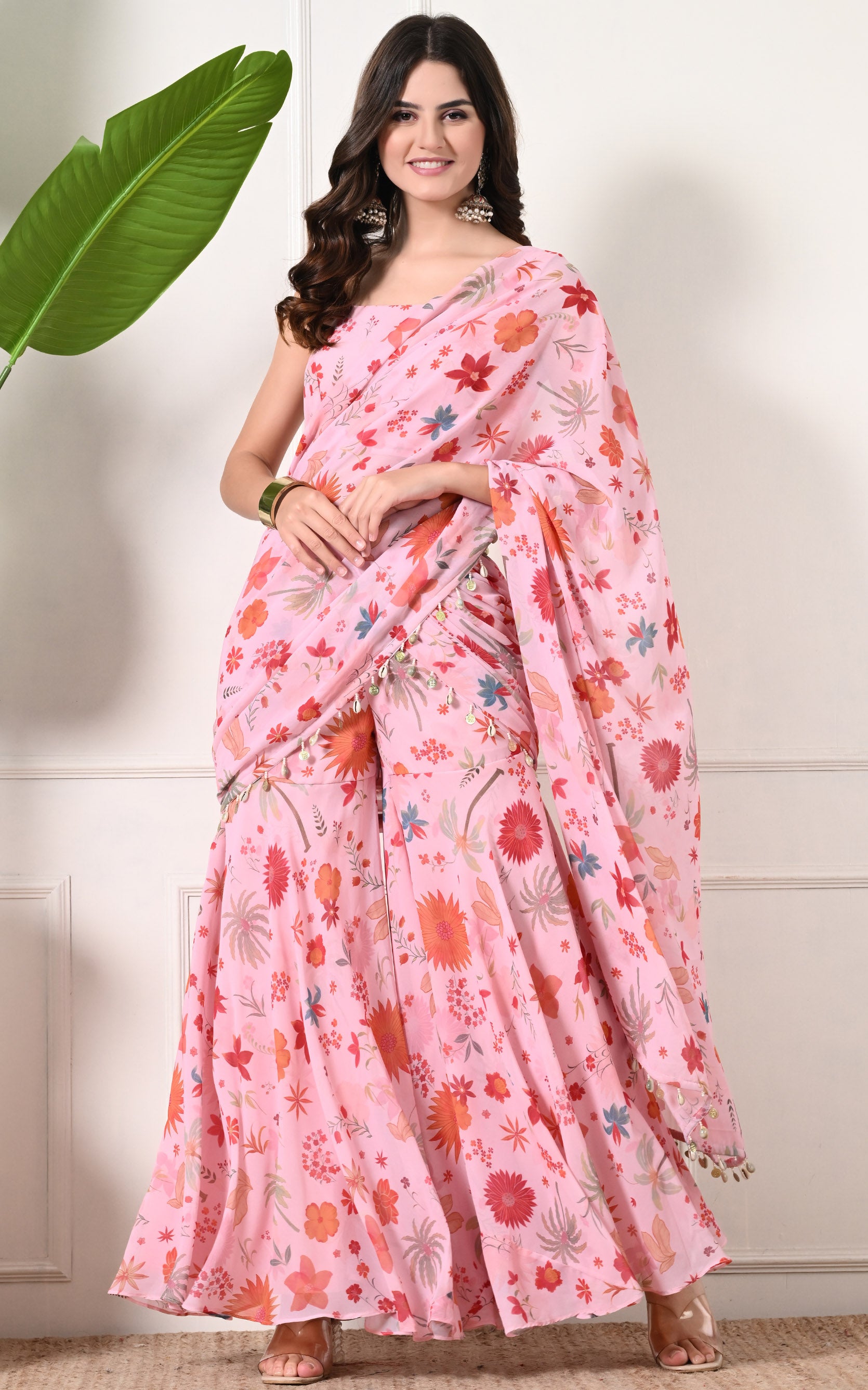 Ankita Arora Pink Tropical Print Sharara Saree