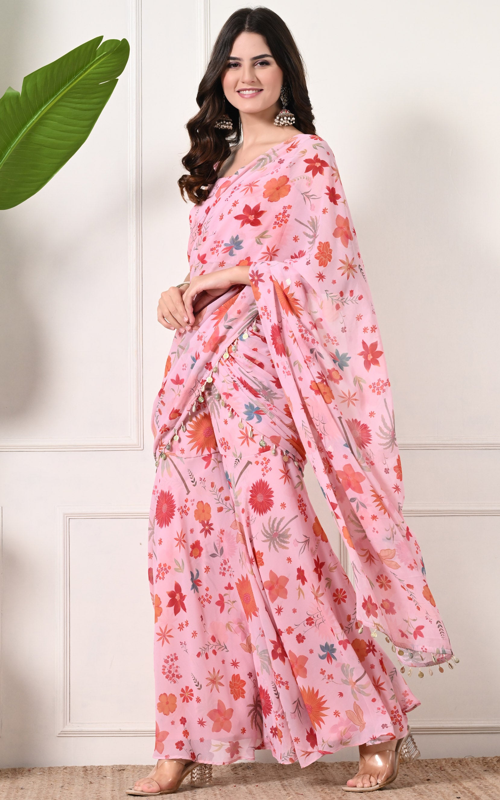 Ankita Arora Pink Tropical Print Sharara Saree