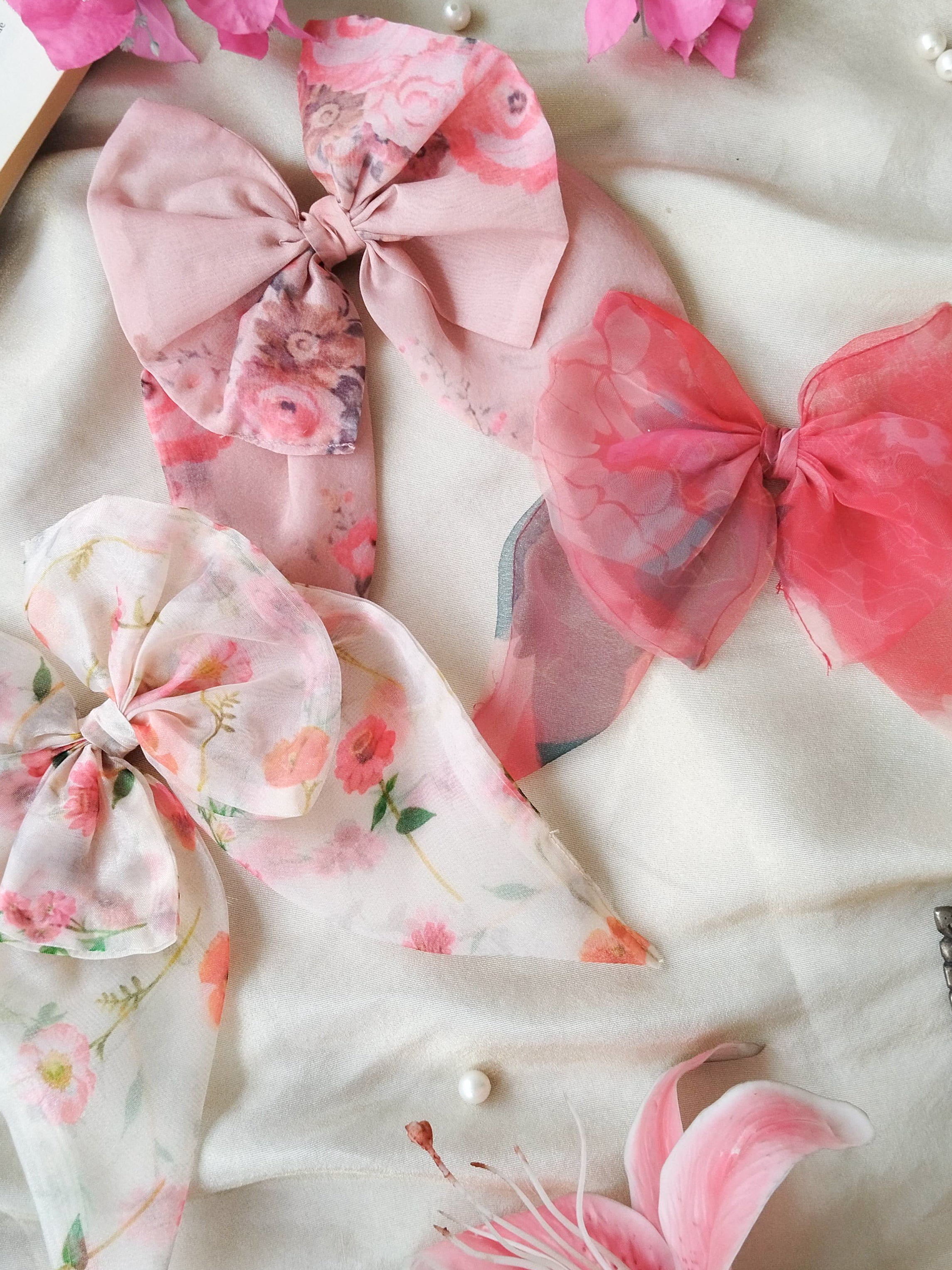 Classic Bow Combo - Cream, Red, Dusty Pink