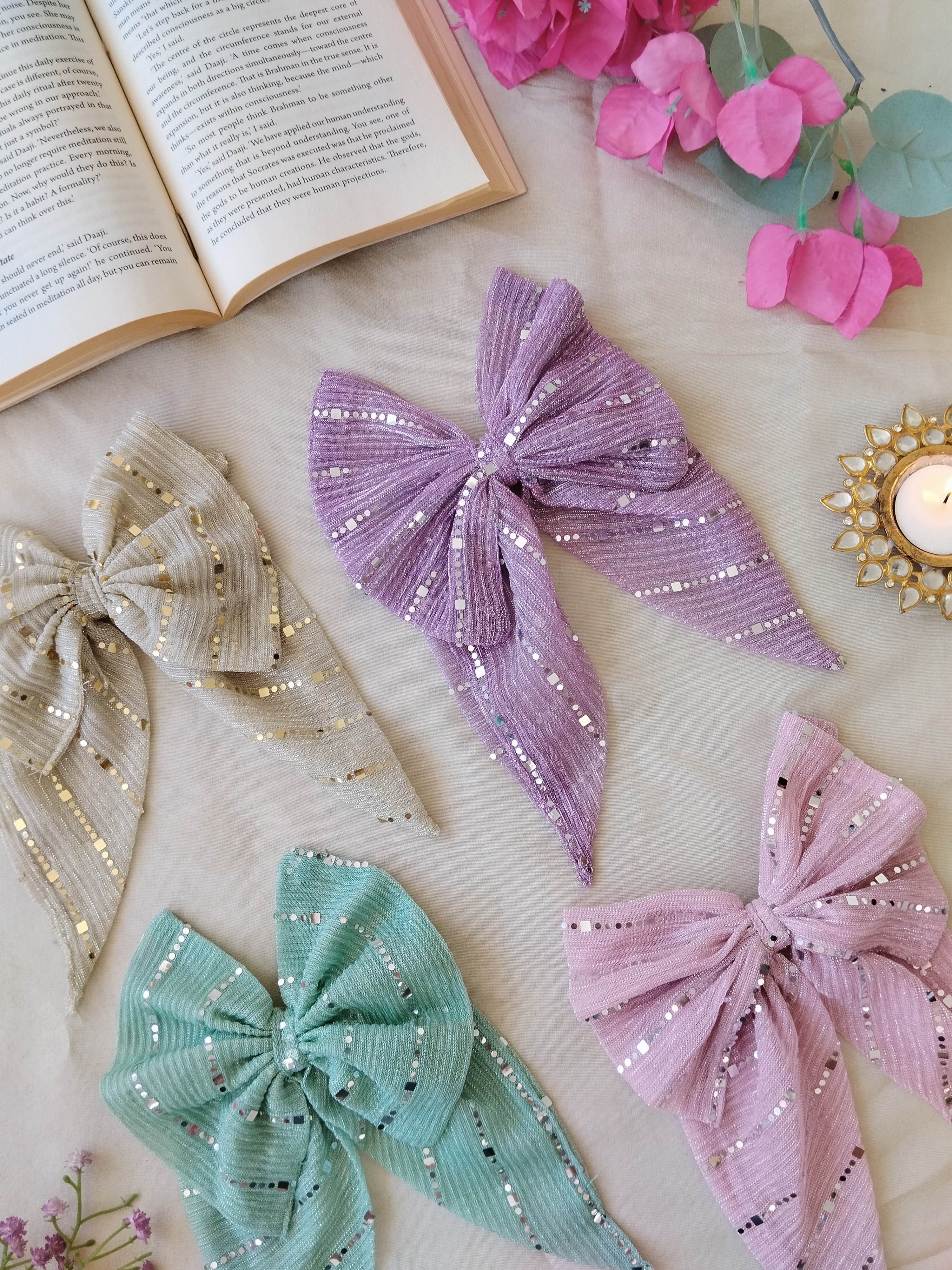 Shimmer Bows Combo - Pink, Lilac, Green, Cream