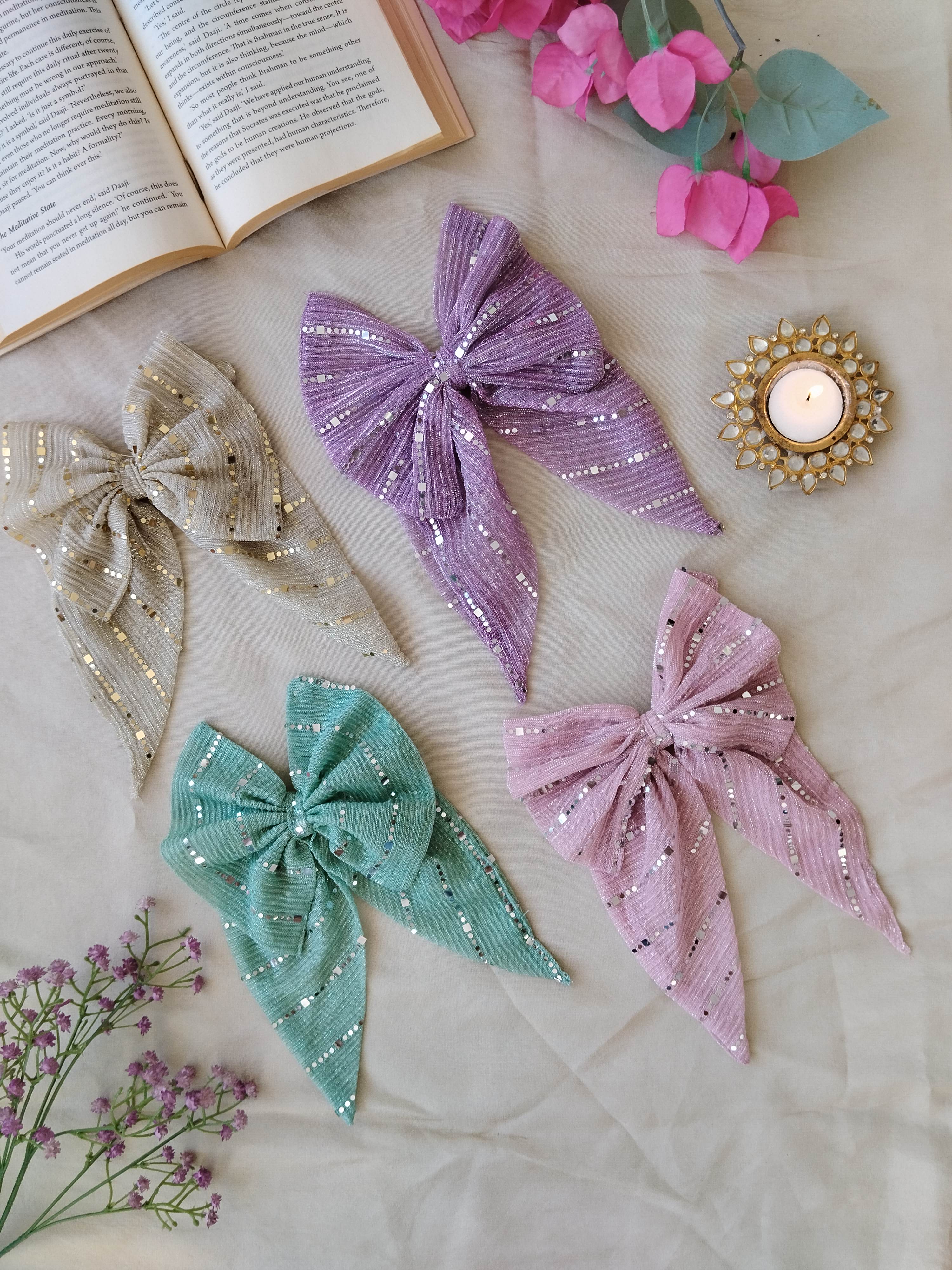 Shimmer Bows Combo - Pink, Lilac, Green, Cream