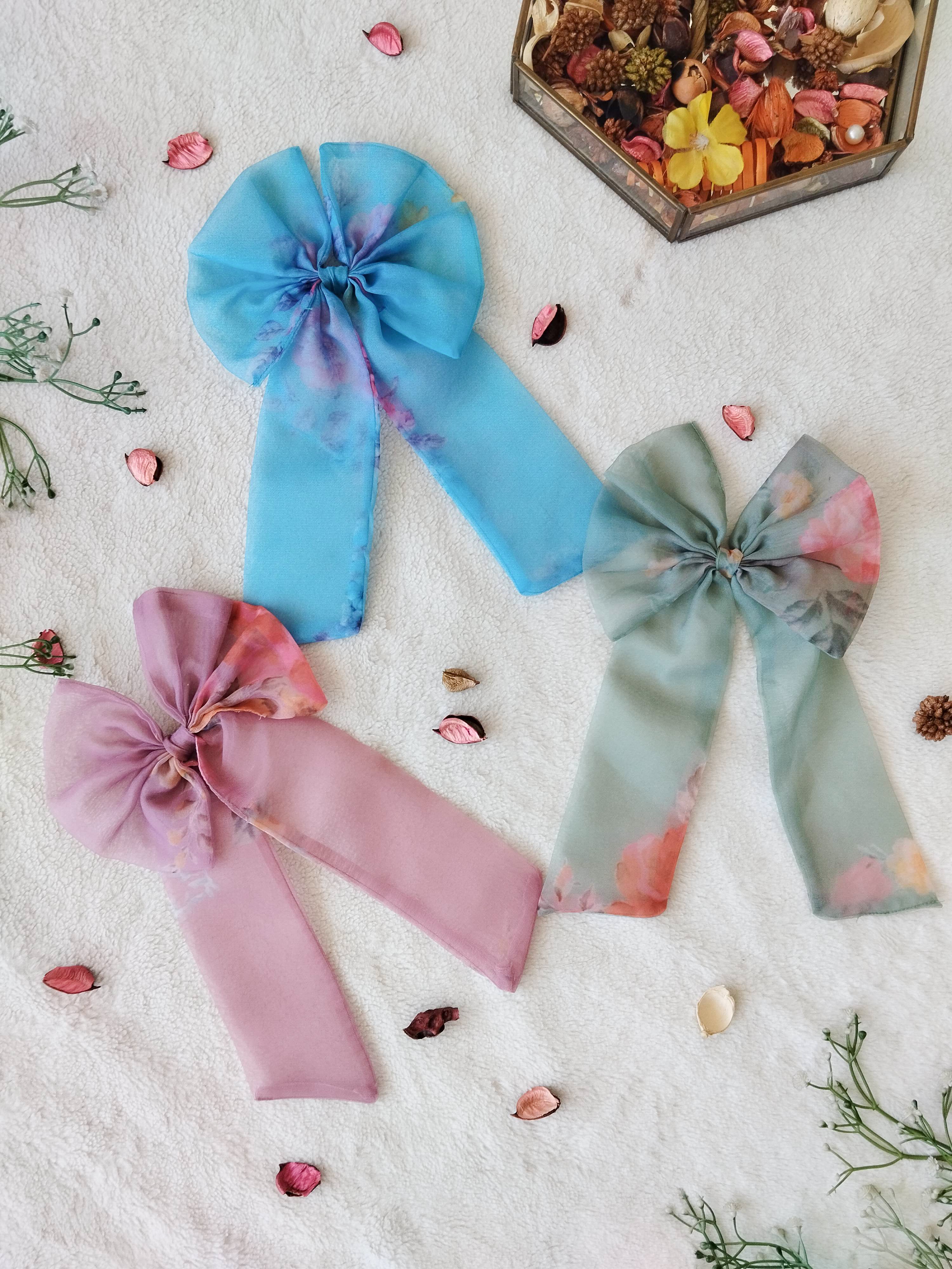 Chic n Sleek Bows Combo - Blue, Green, Onion Pink