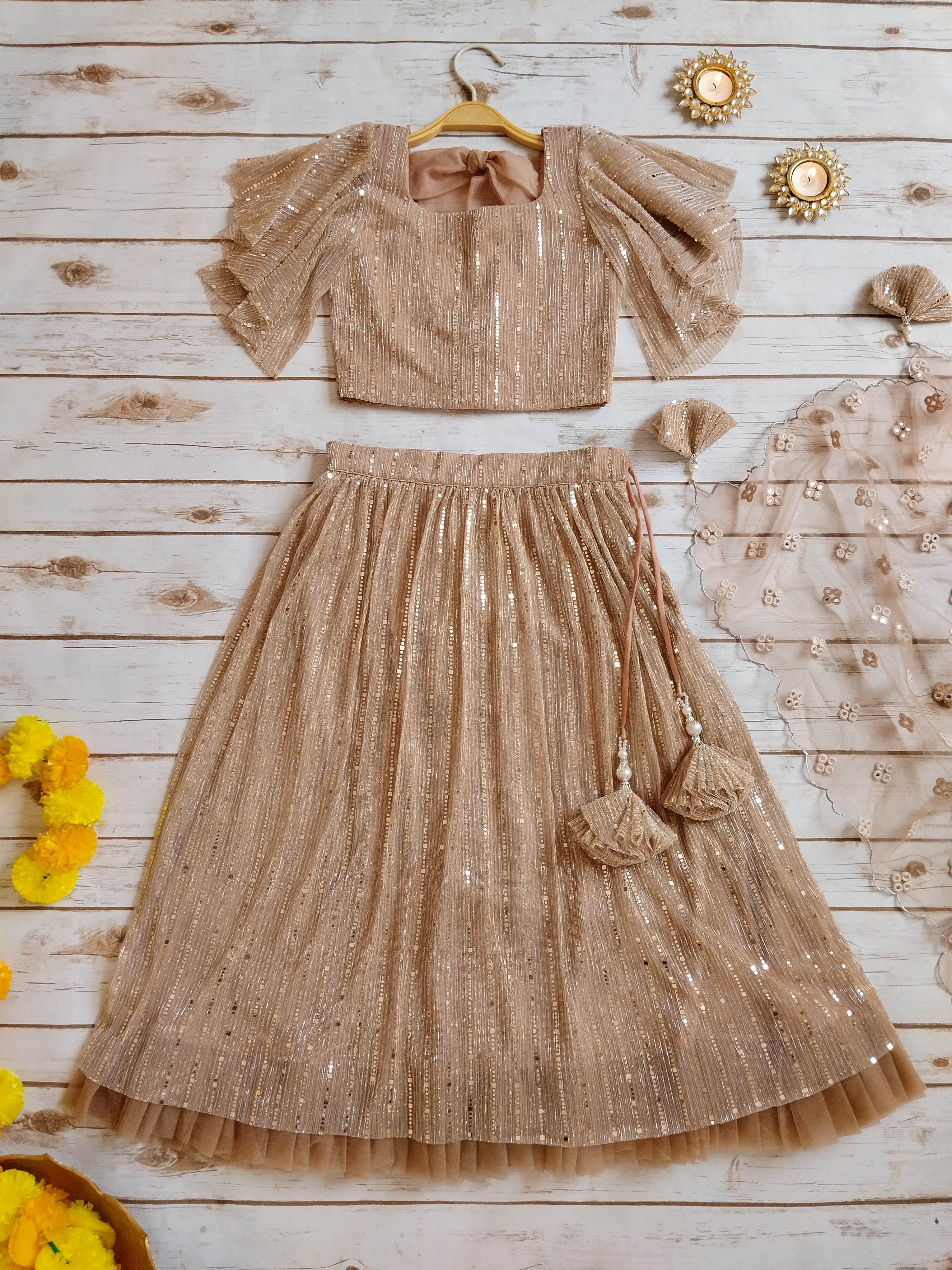 Old Rose Shimmer Kids Lehenga