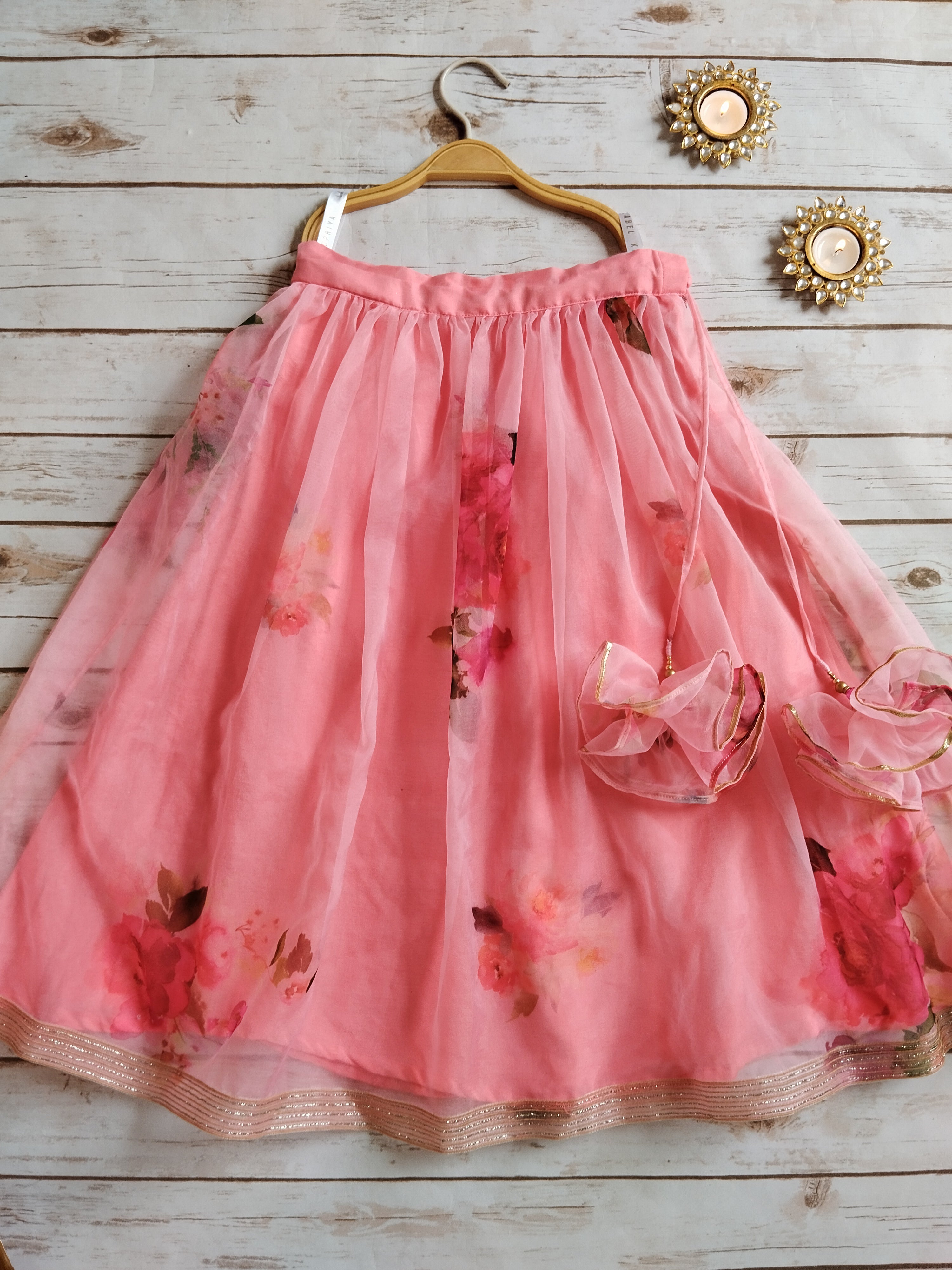 Eva Blush Pink Floral Organza Kids Lehenga