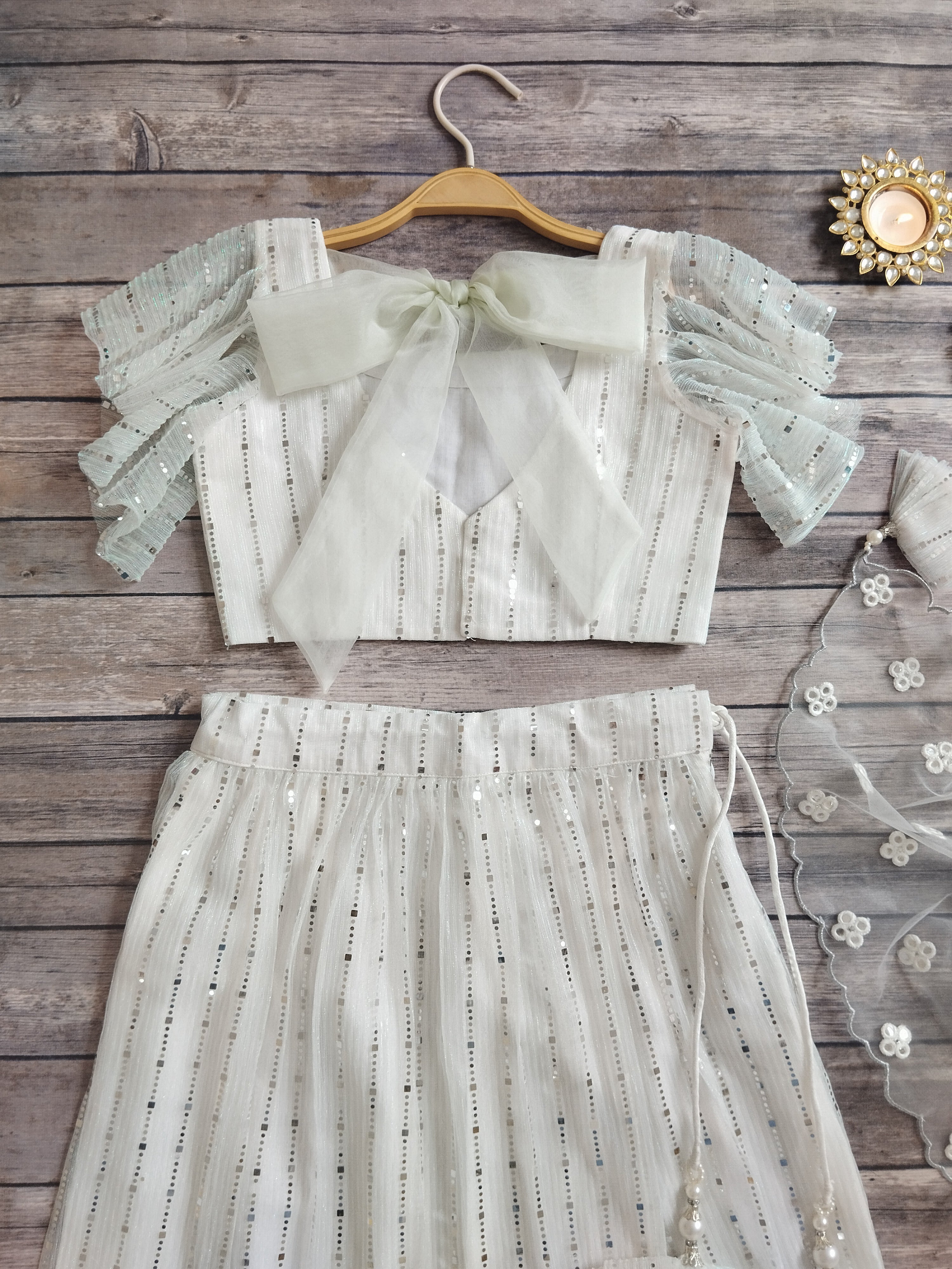 White Shimmer Kids Lehenga