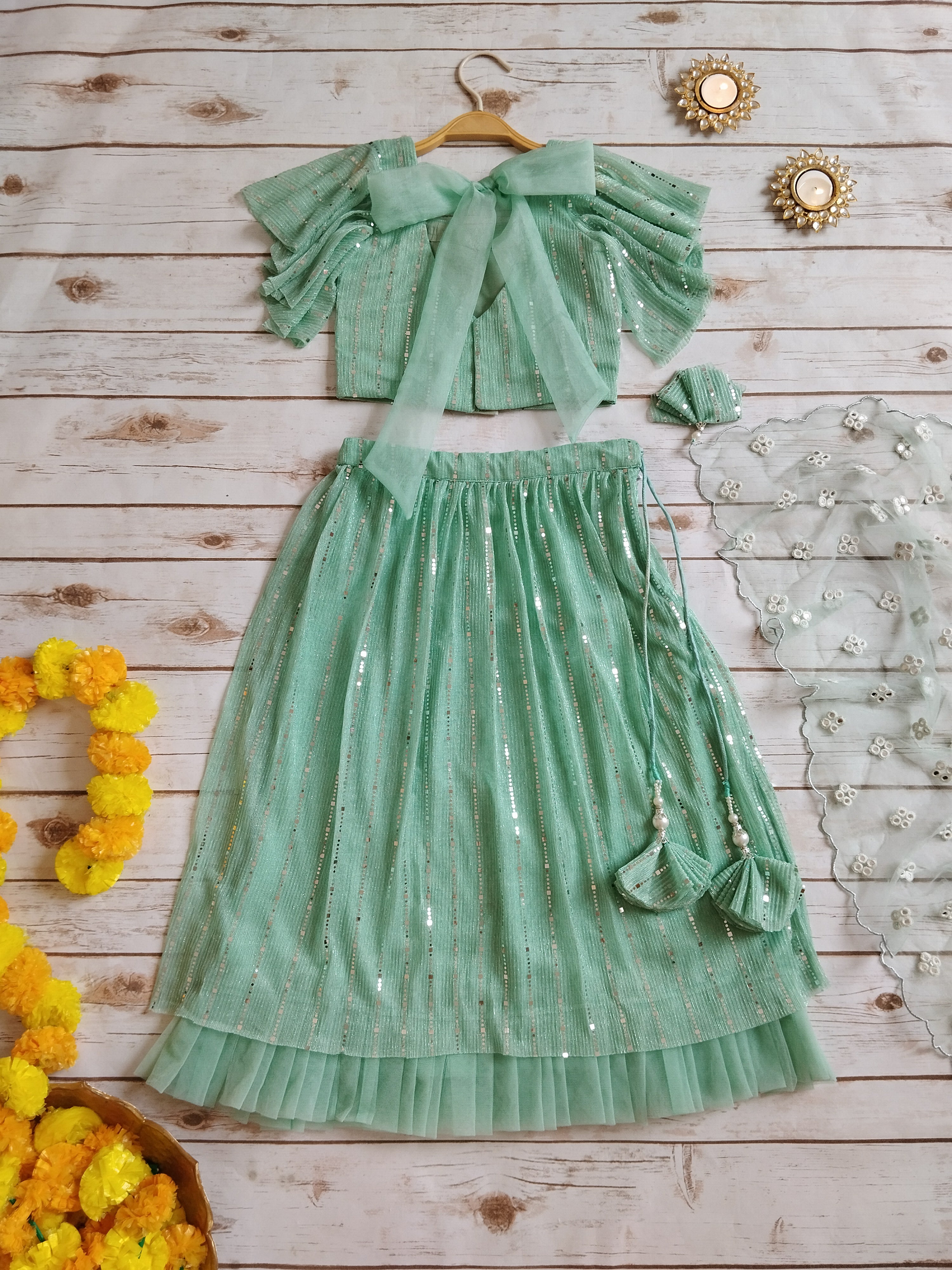 Mint Green Shimmer Kids Lehenga