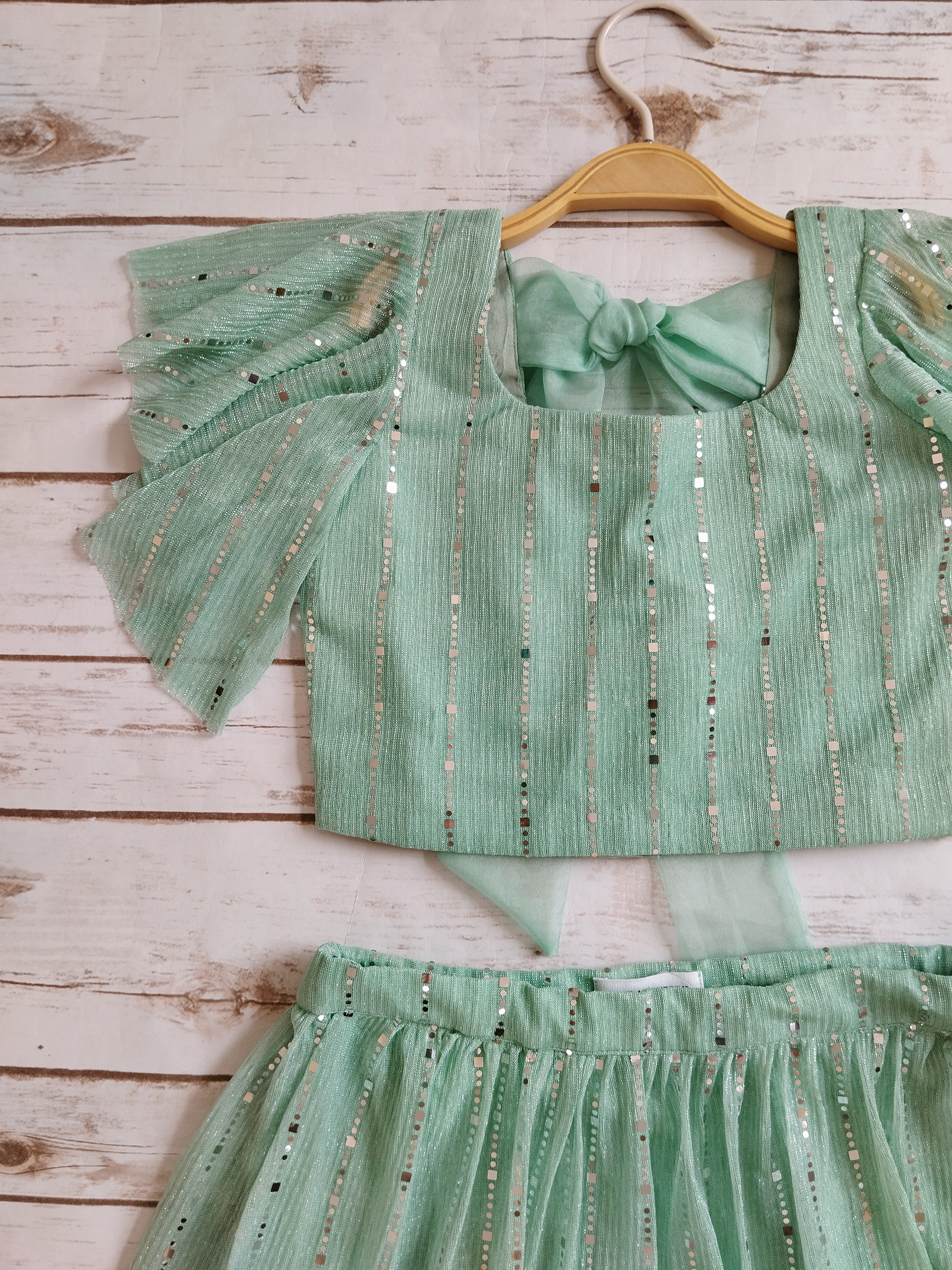 Mint Green Shimmer Kids Lehenga