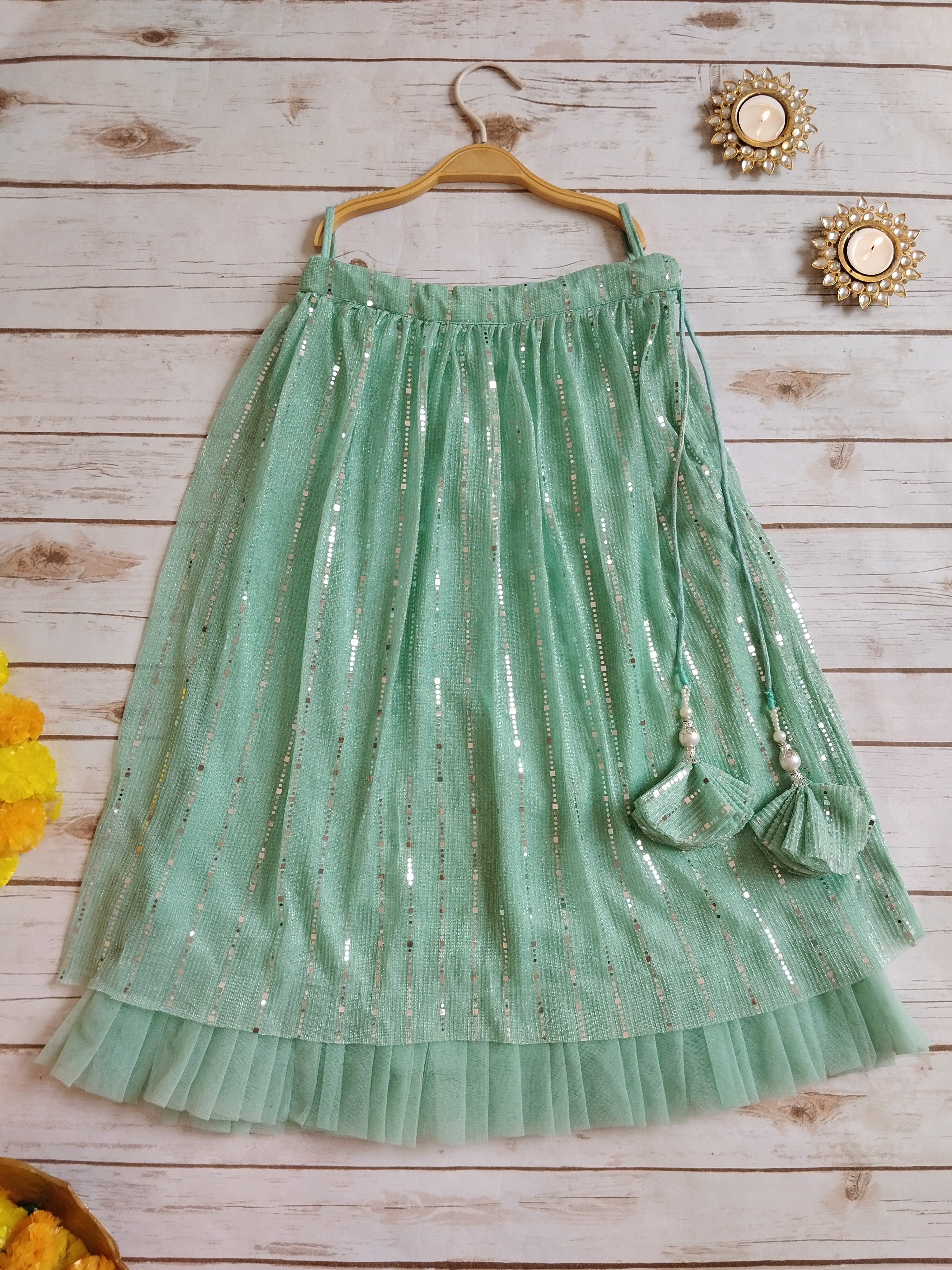 Mint Green Shimmer Kids Lehenga