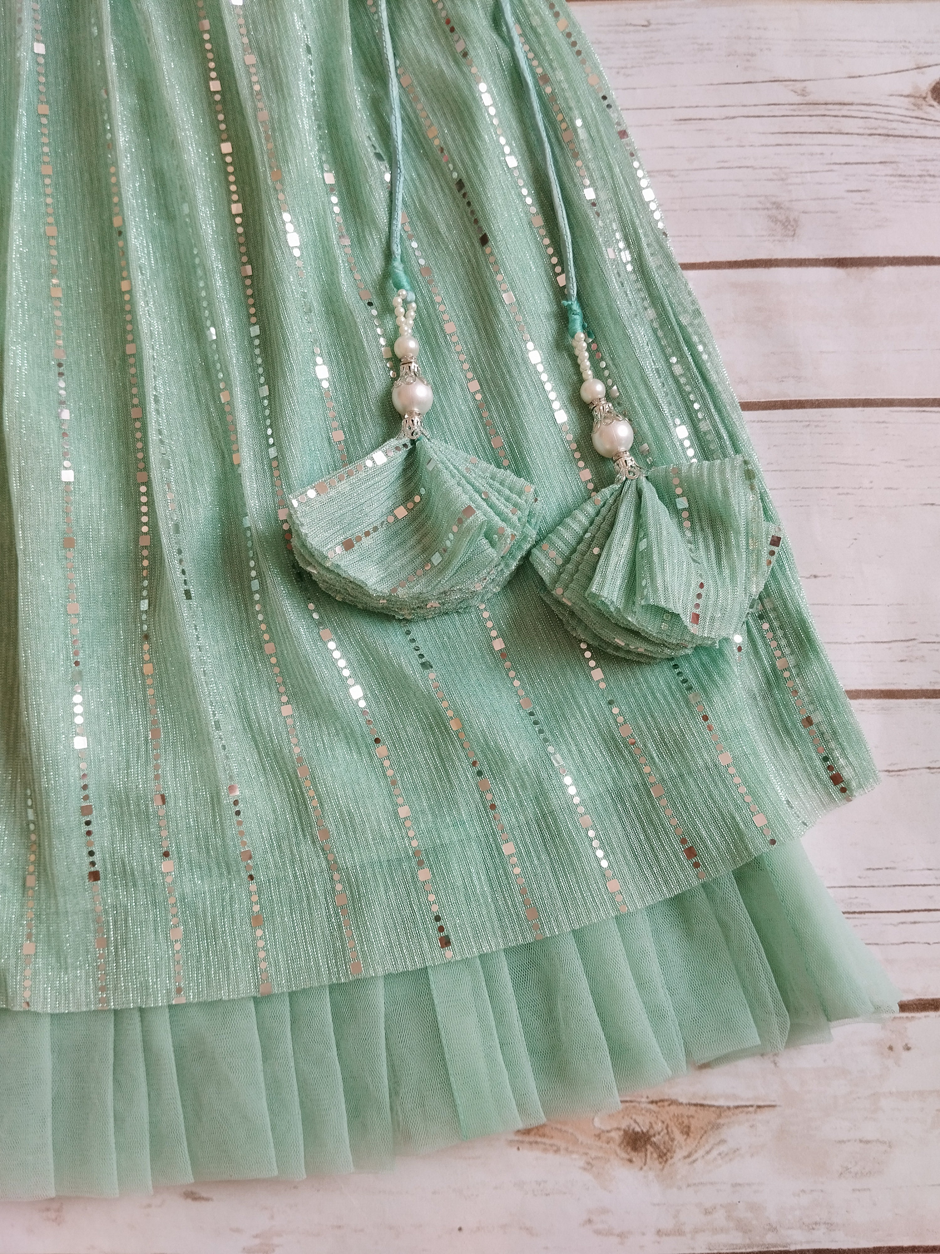 Mint Green Shimmer Kids Lehenga