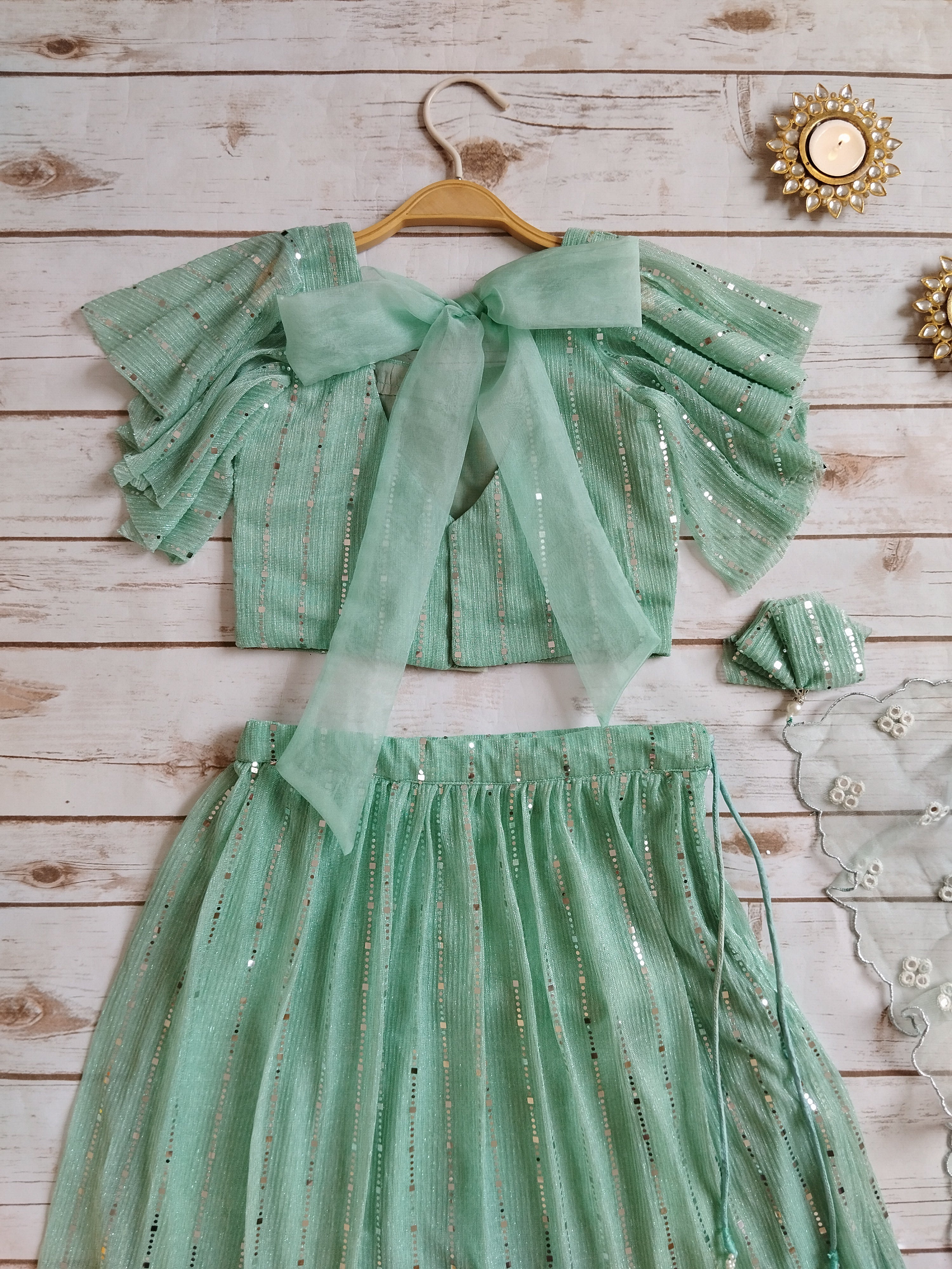 Mint Green Shimmer Kids Lehenga