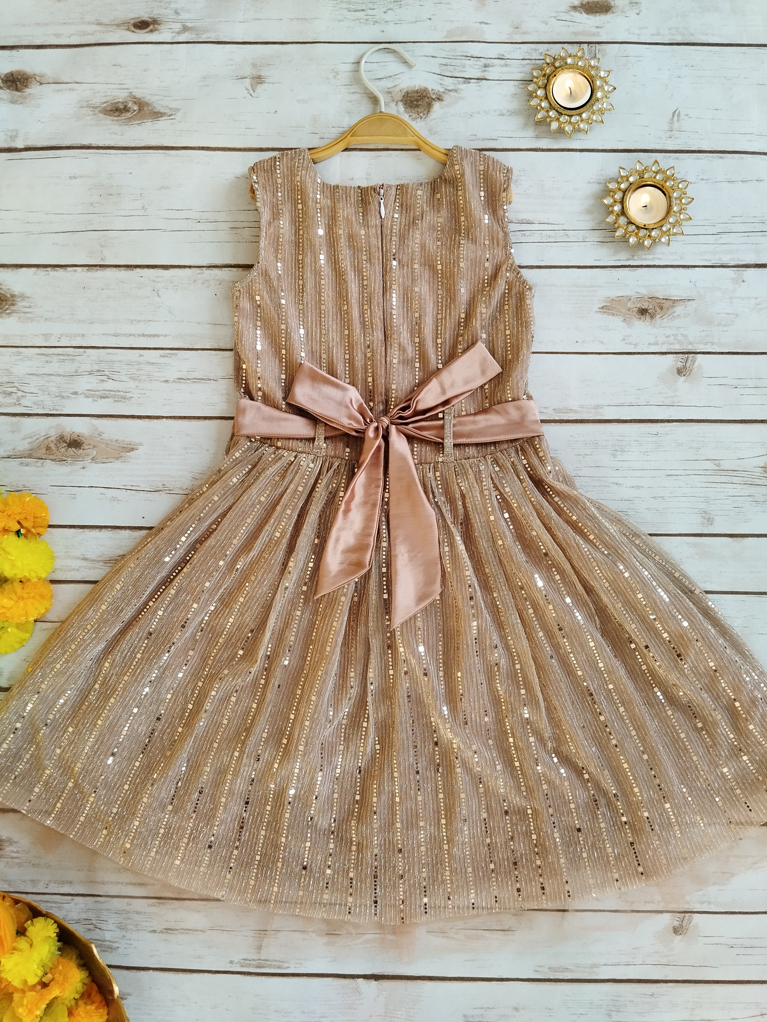 Old Rose Shimmer Fabric Kids Dress