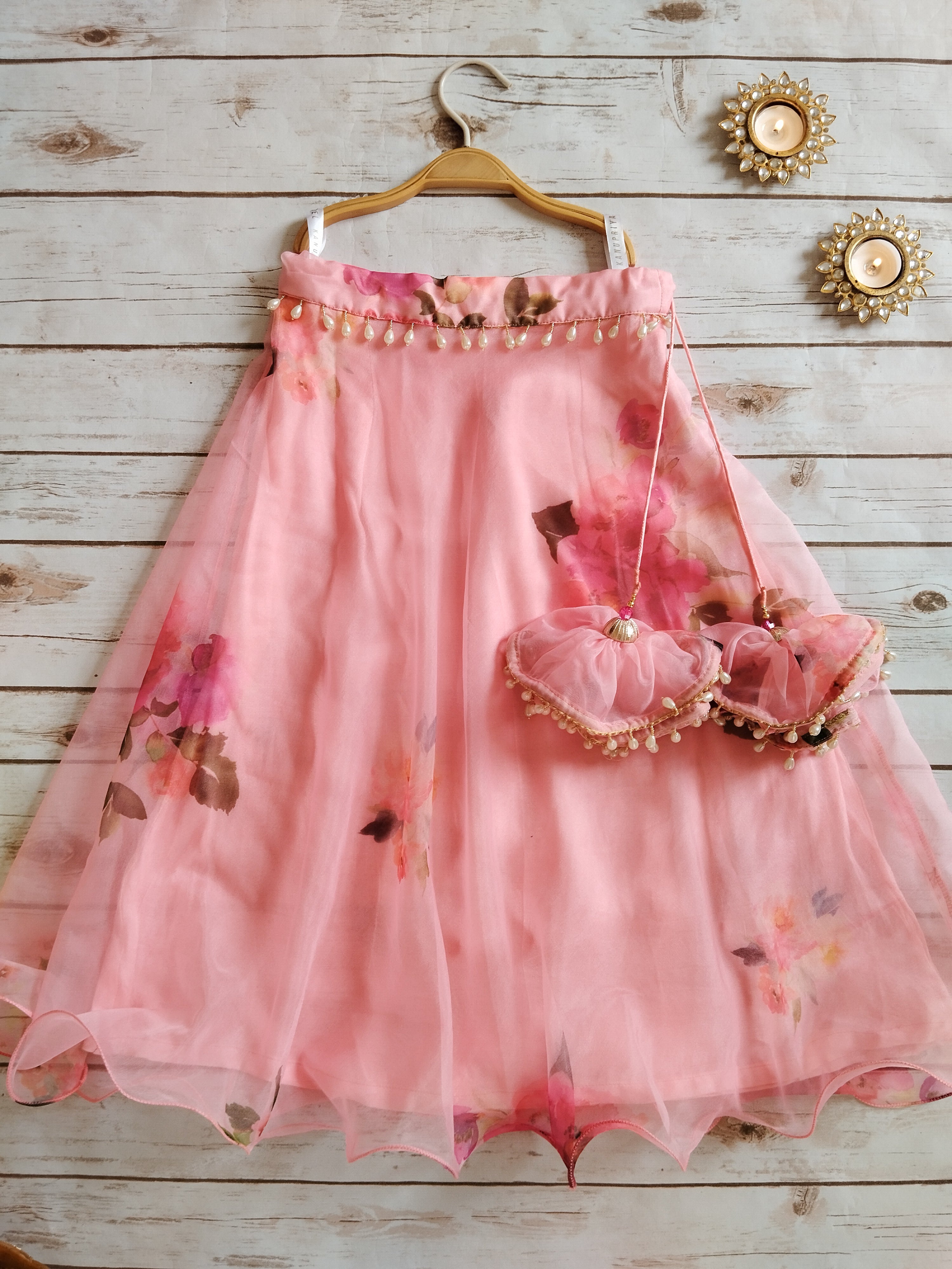 Blush Pink Floral Organza Kid's Lehenga