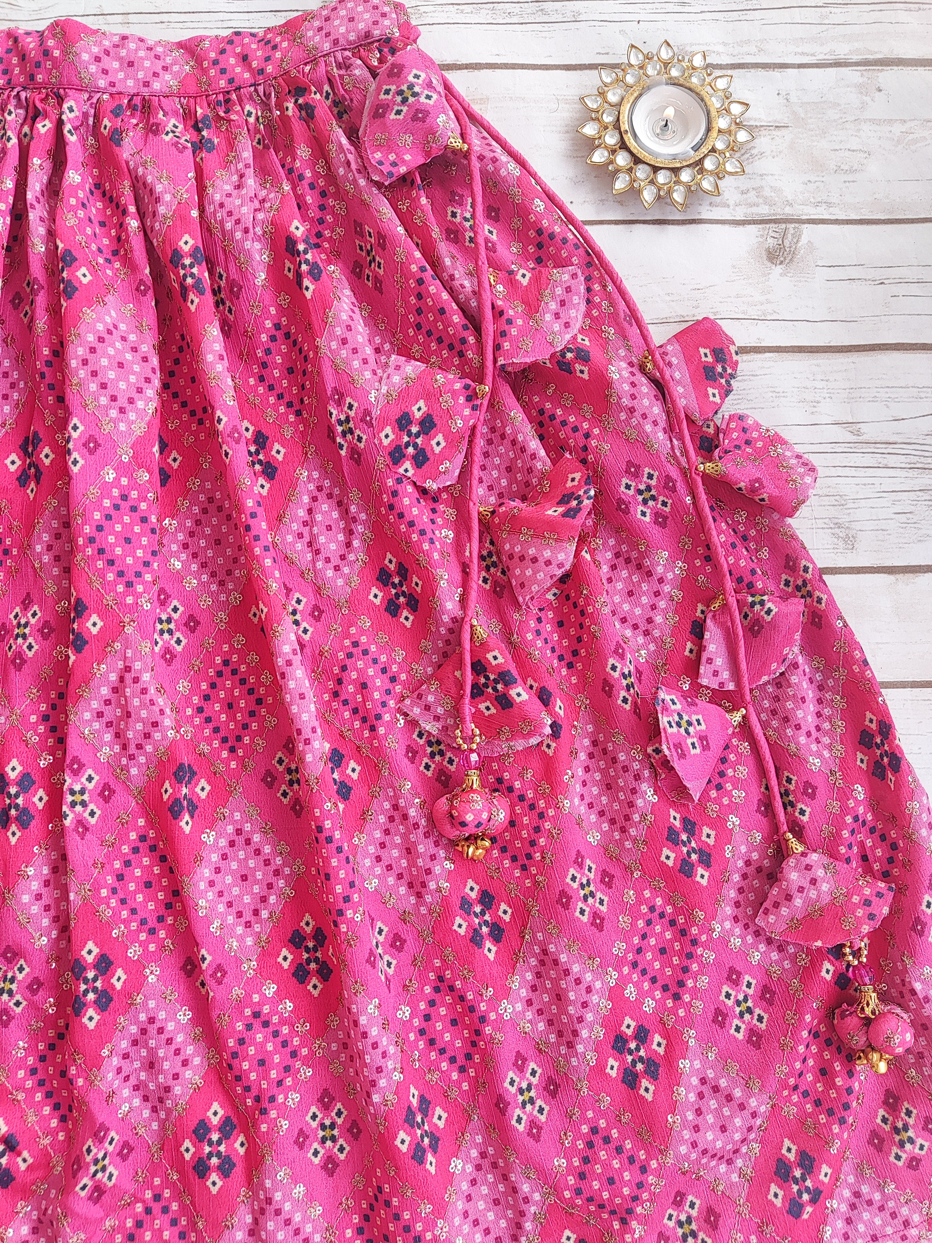 Pink Bandhej Kids Lehenga