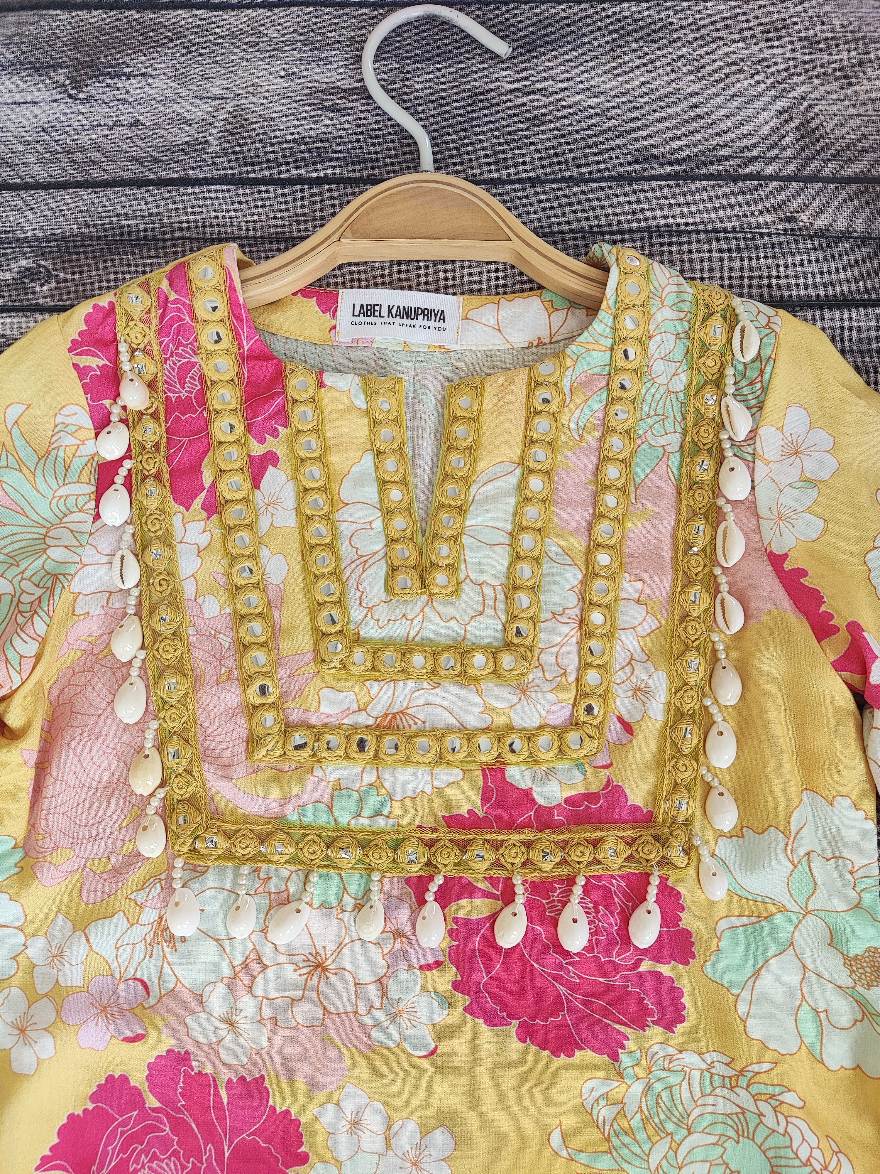 Yellow Printed Mirrorwork Kid's Co-ord Set