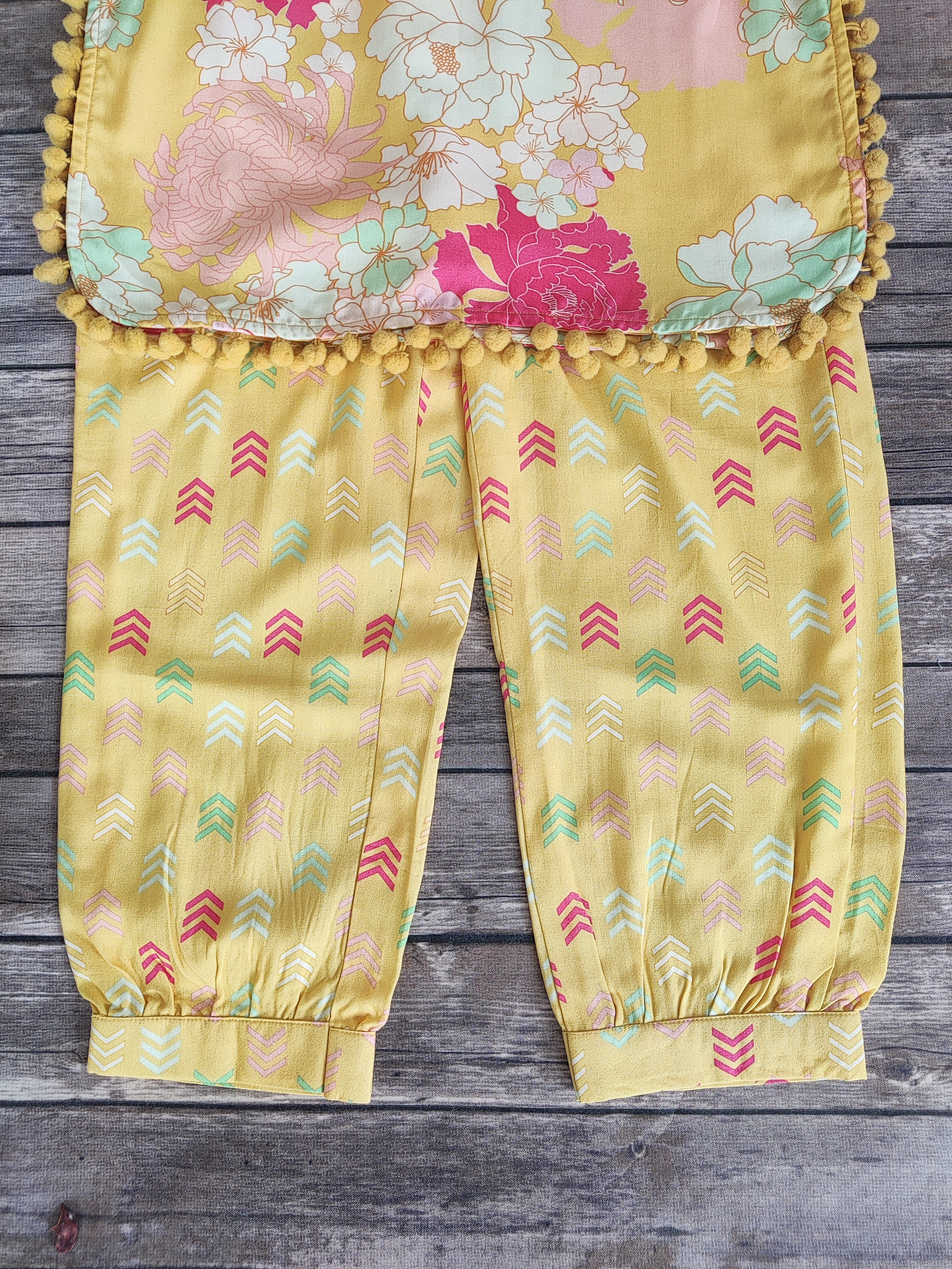 Yellow Printed Mirrorwork Kid's Co-ord Set