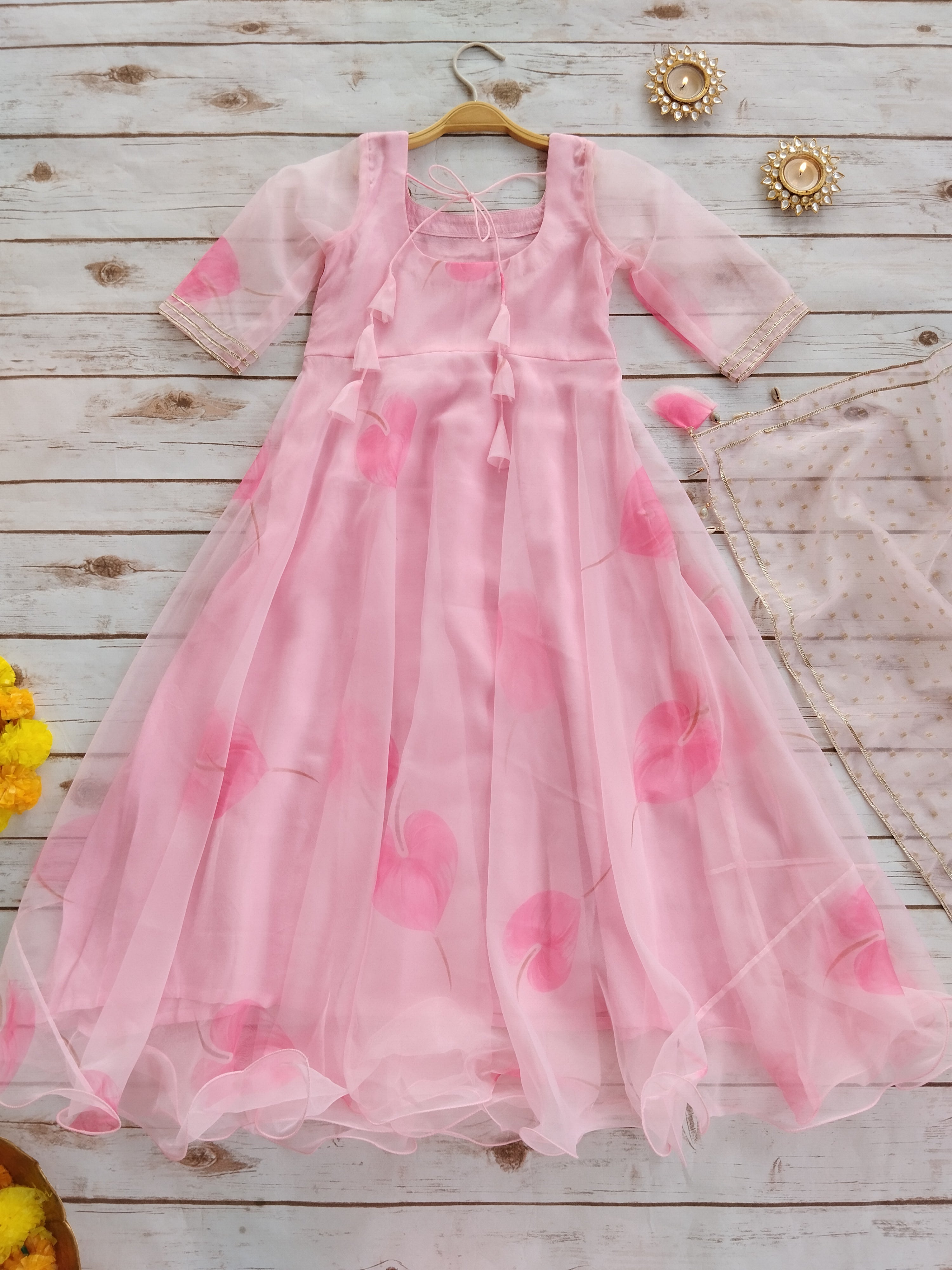 Pink Petal Organza Kid's Anarkali Suit (2 Pc.)