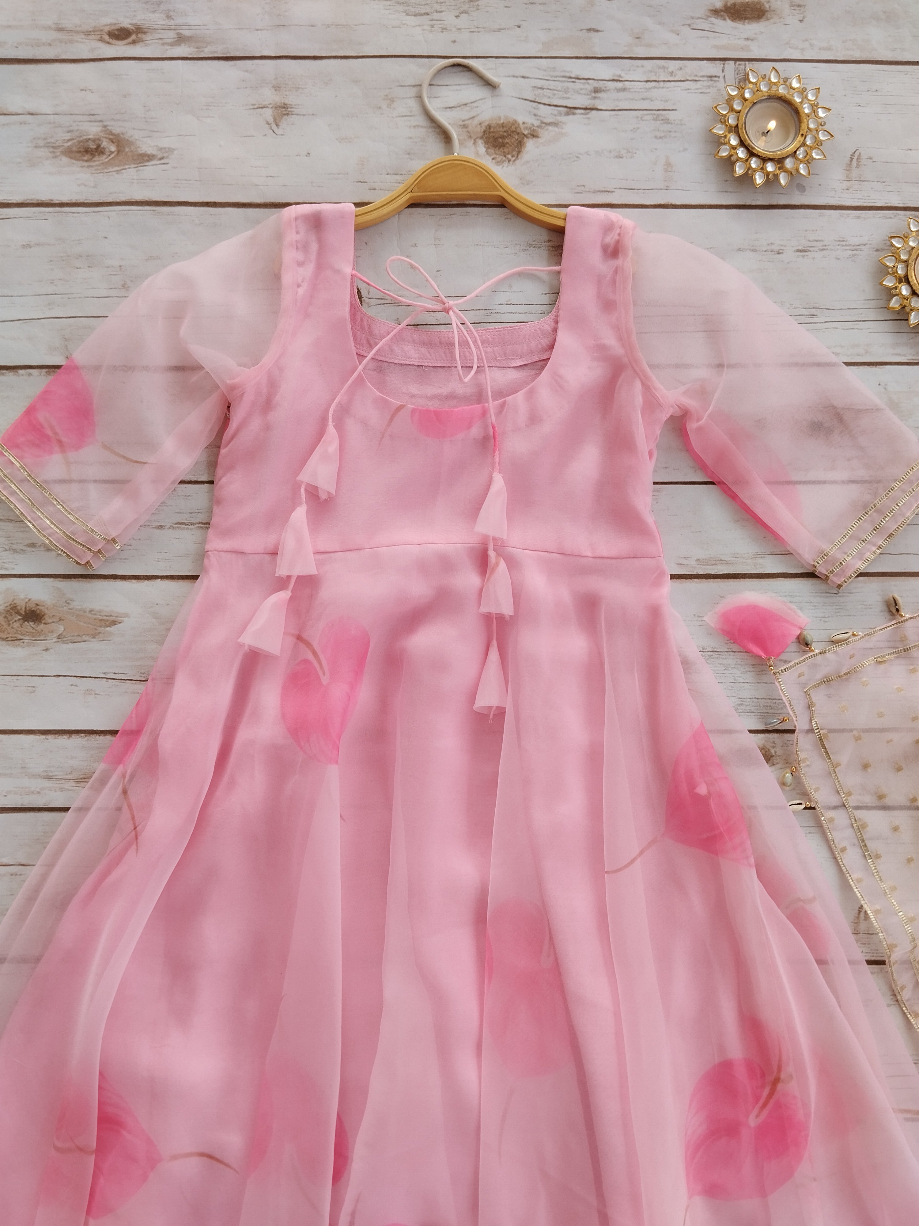 Pink Petal Organza Kid's Anarkali Suit (2 Pc.)