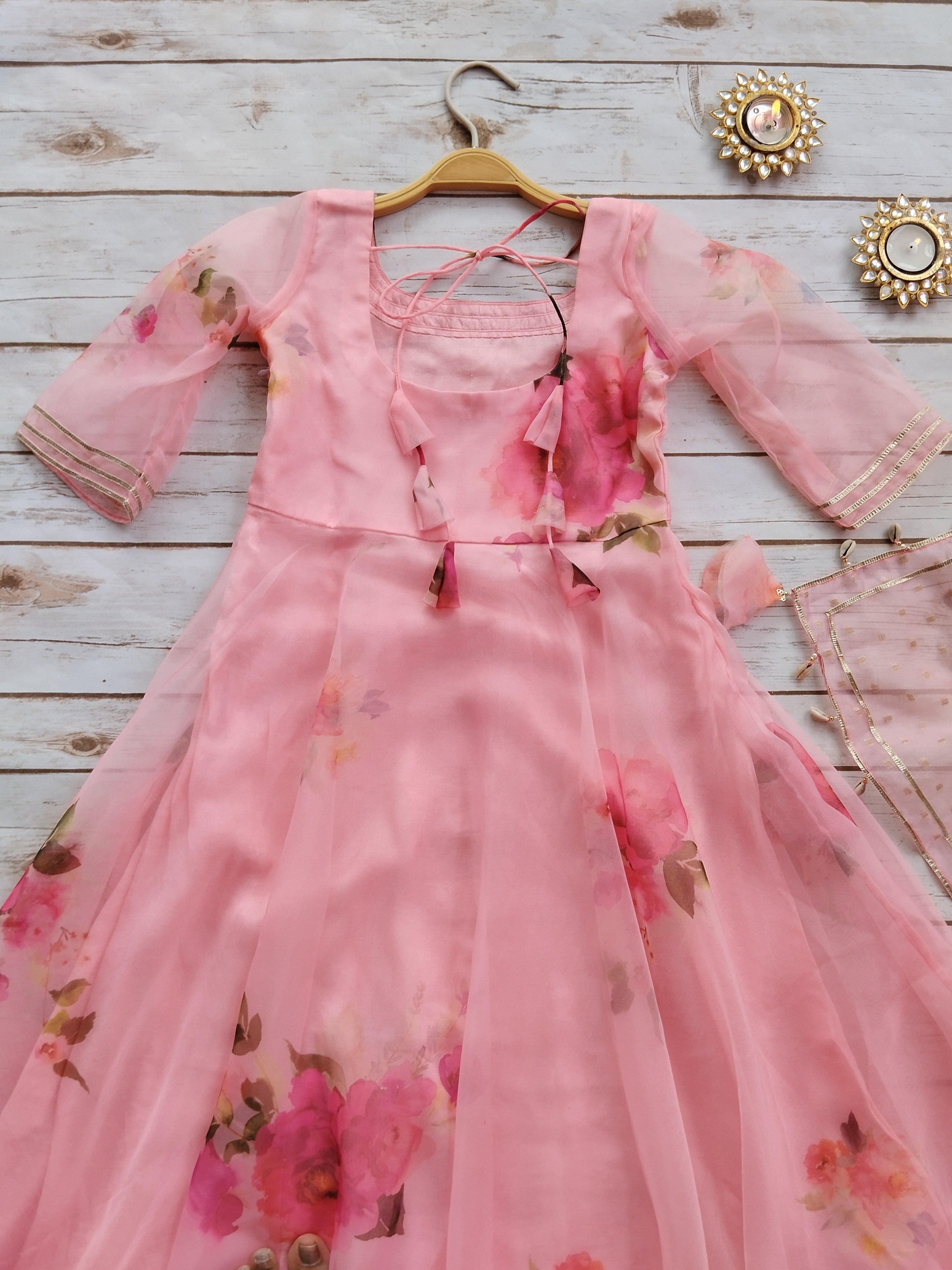 Blush Pink Organza Kid's Anarkali Suit (2 Pc.)