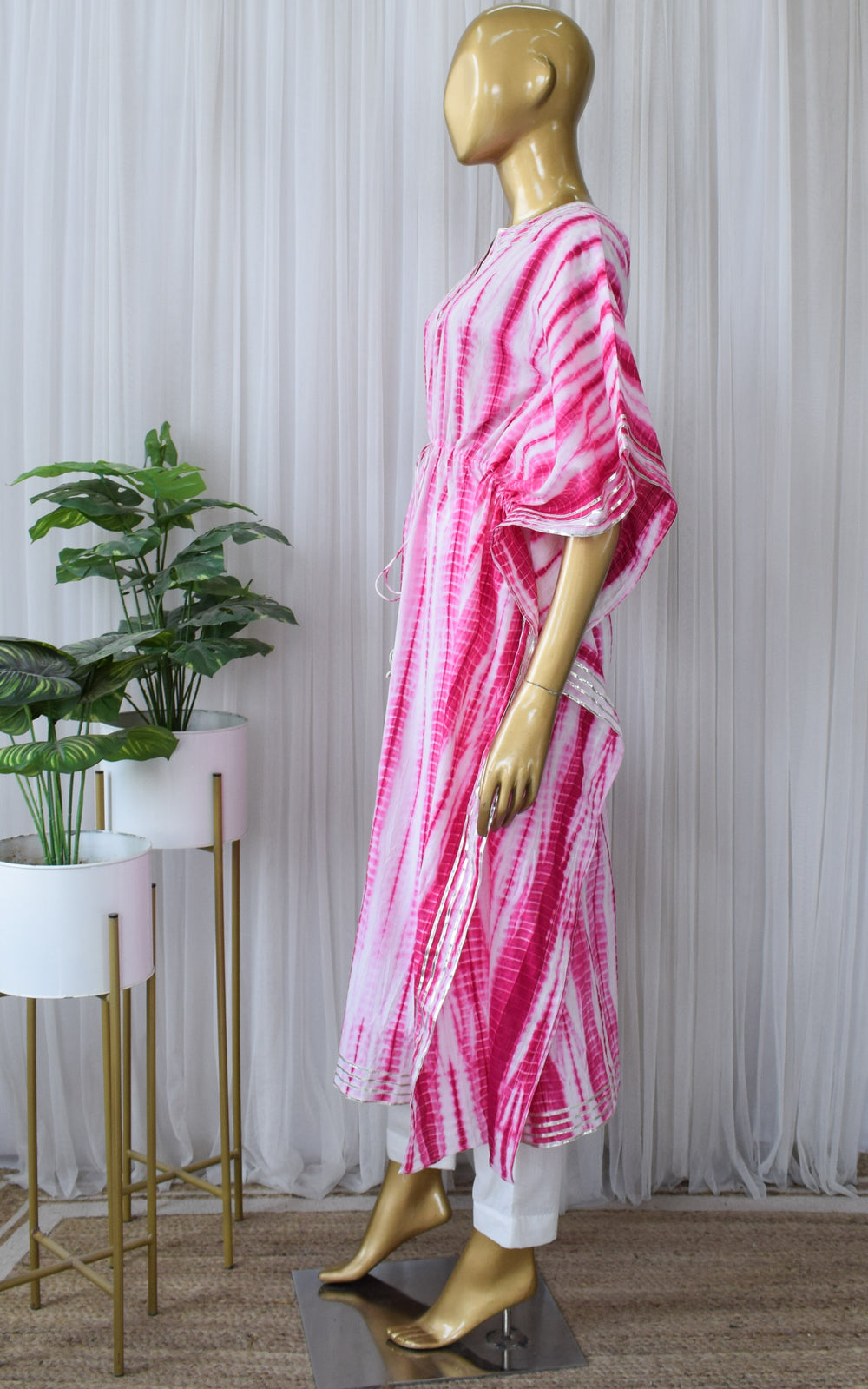 Hot Pink Shibori Kaftan & Pant Set