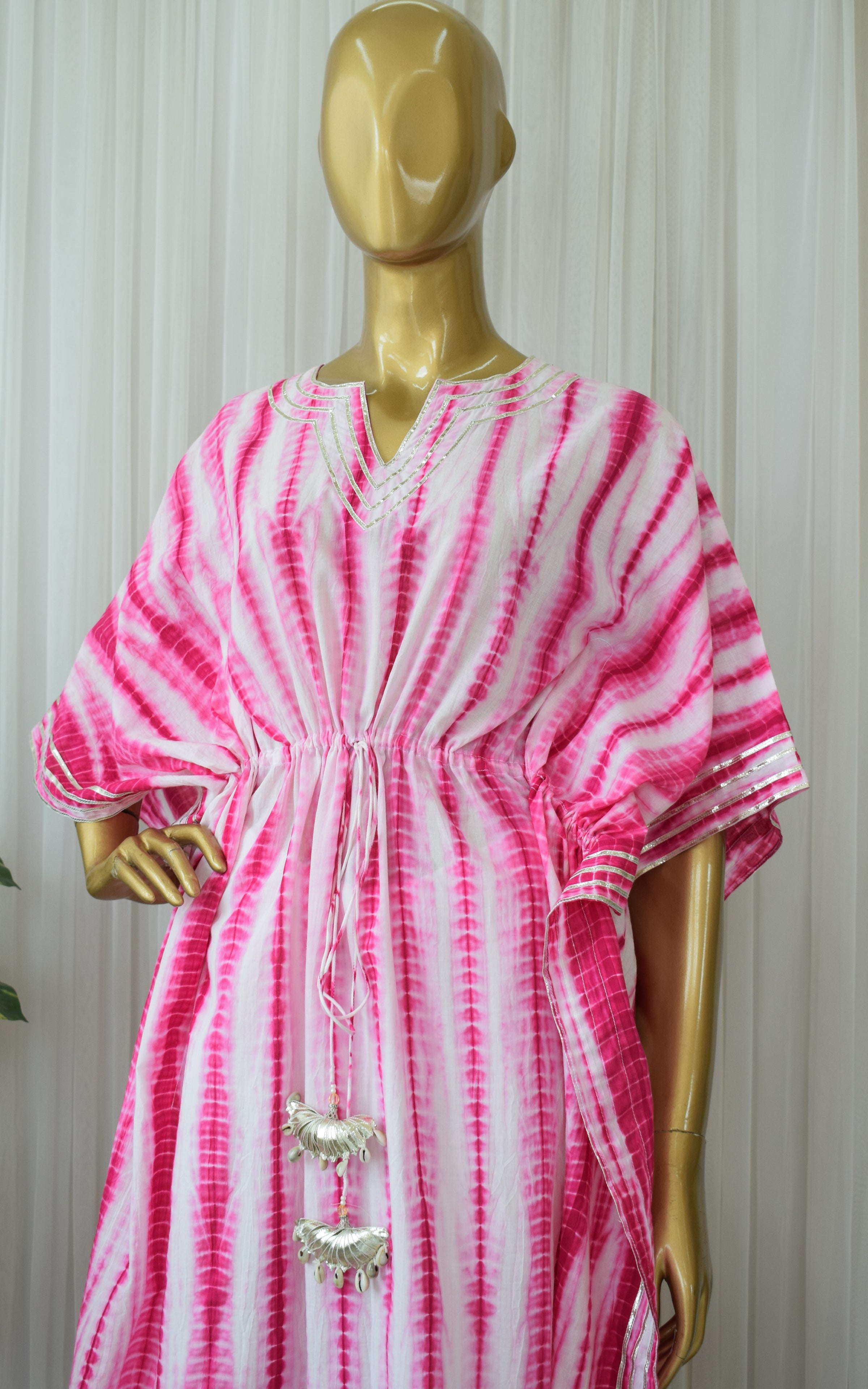 Hot Pink Shibori Kaftan & Pant Set