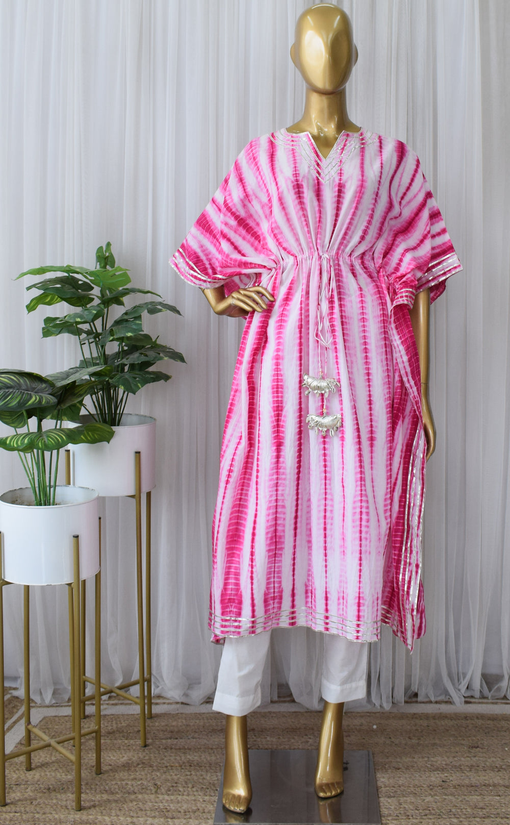 Hot Pink Shibori Kaftan & Pant Set