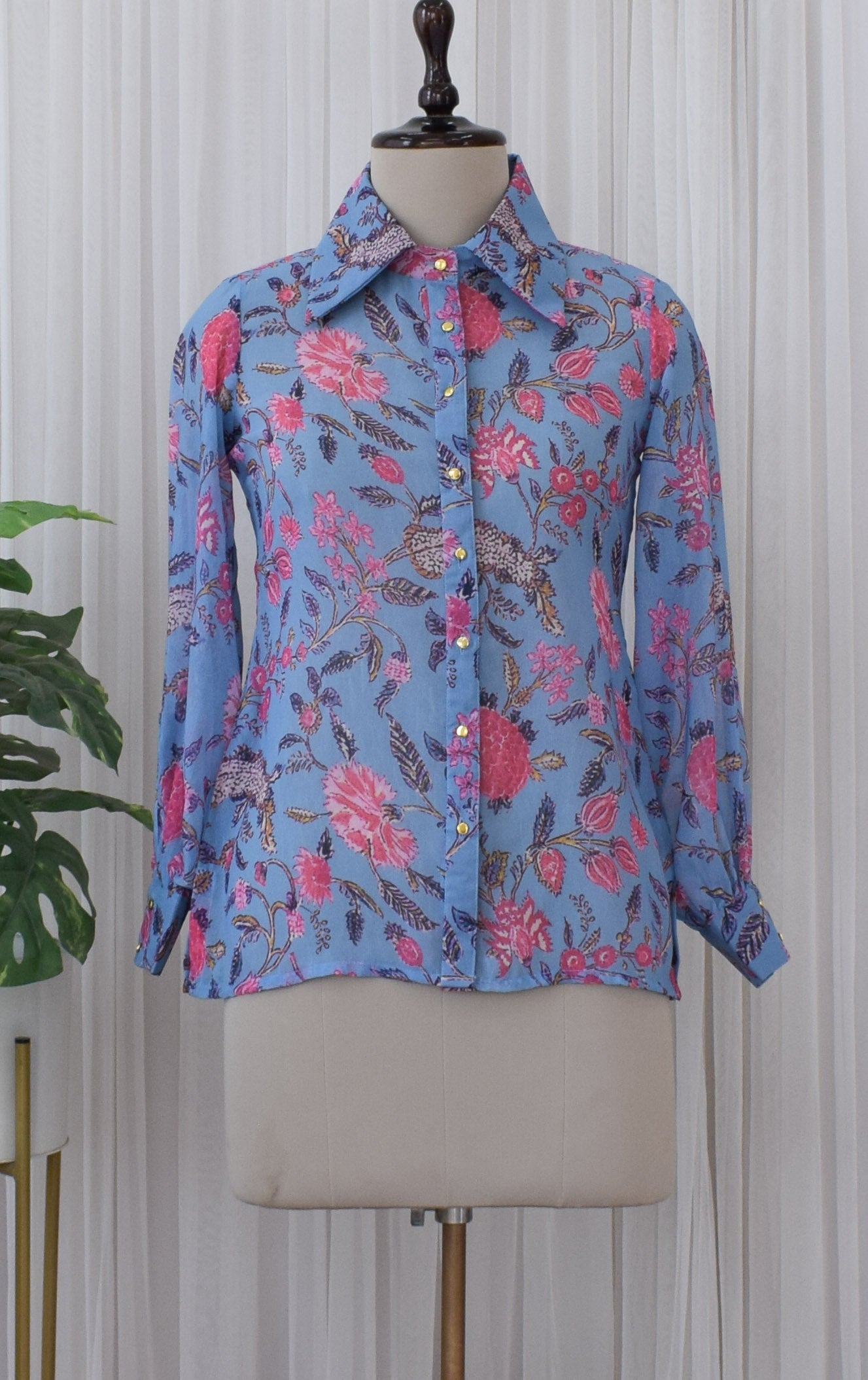 Grey Floral Printed Georgette Shirt