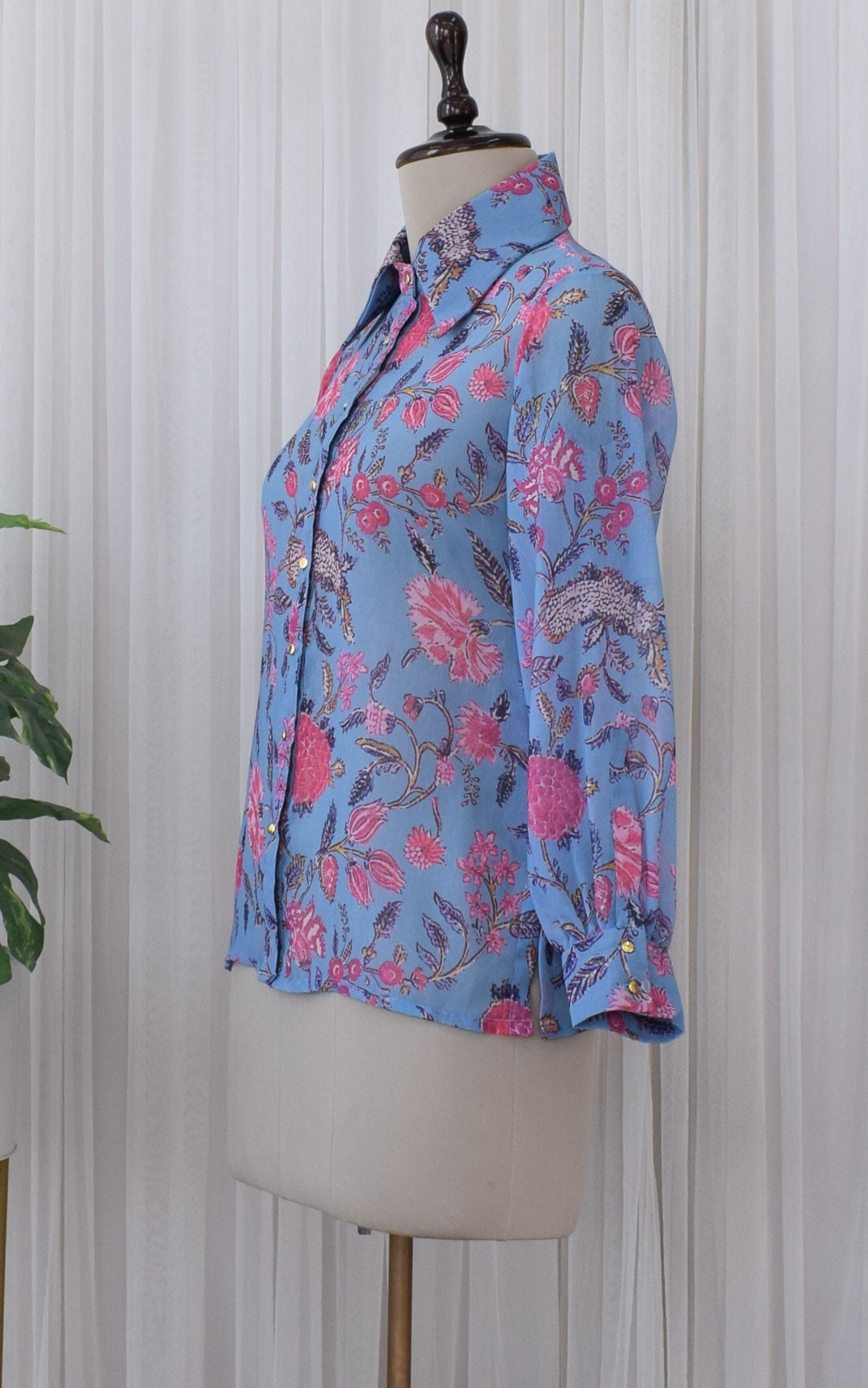 Grey Floral Printed Georgette Shirt