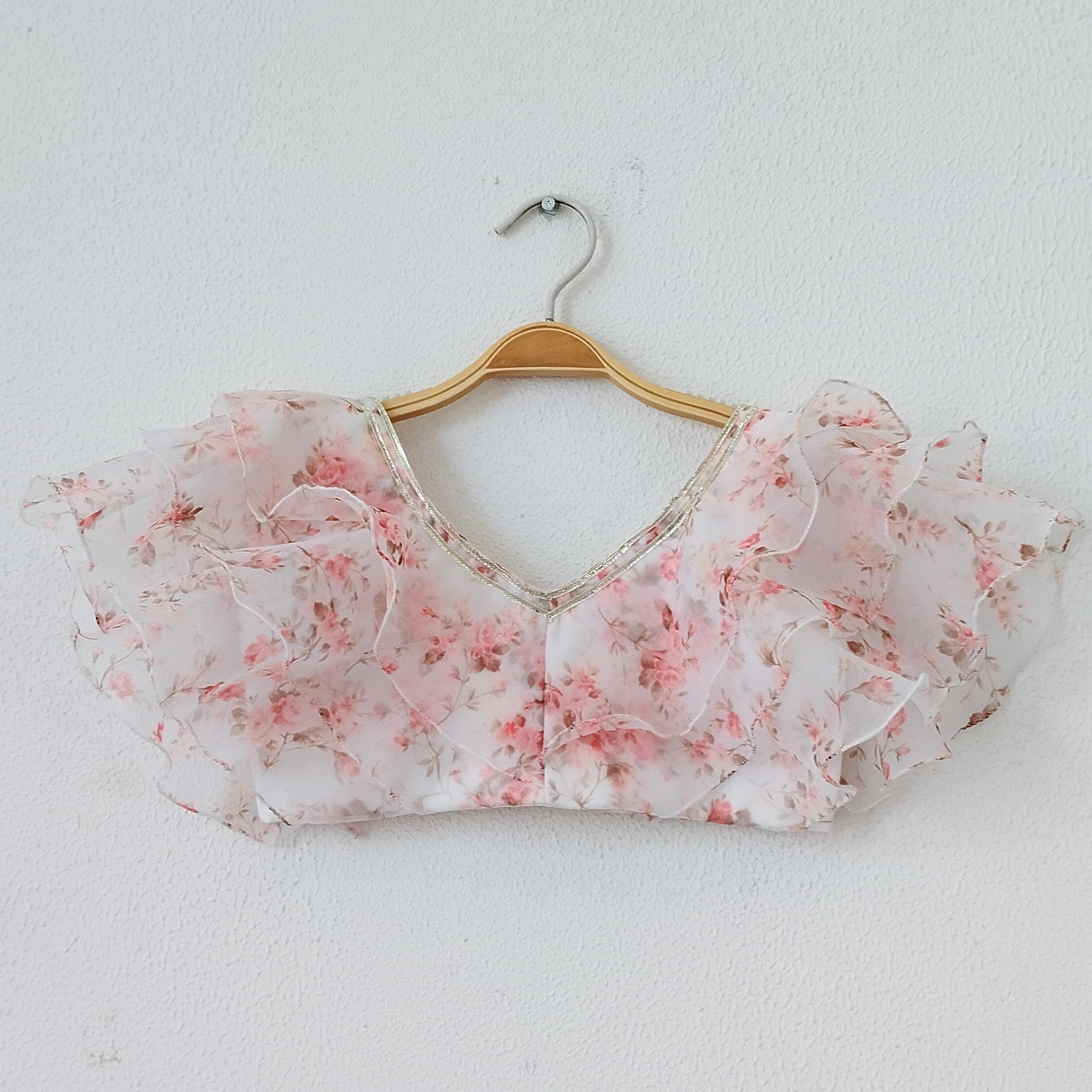 Kashvi White Floral Ruffle Organza Kids Crop-Top & Sharara