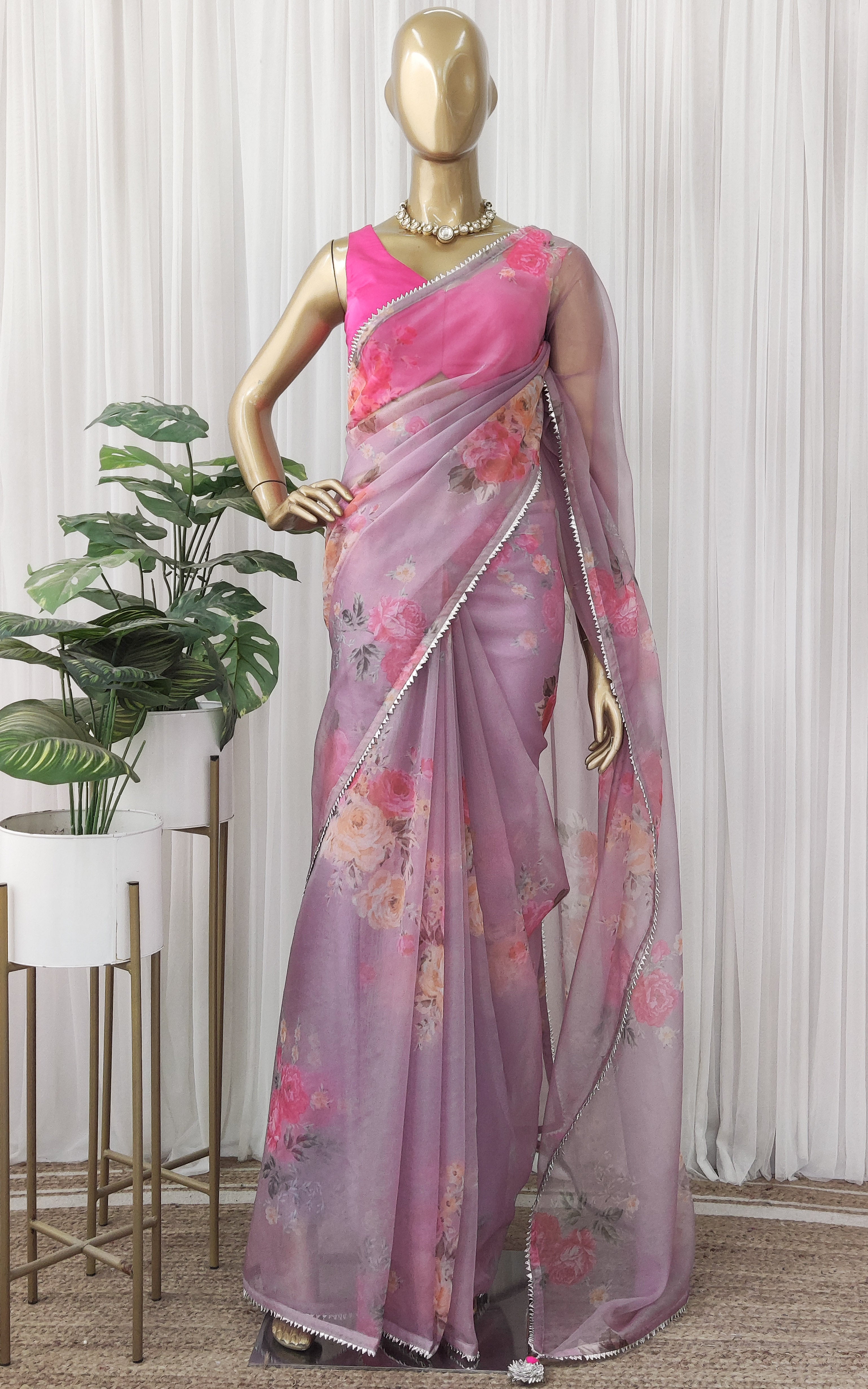 Pastel mauve Party Wear Hand Painted Organza Sarees, 5.5 m (separate blouse  piece), Size: 5.5 Metres at Rs 8500/piece in Jaipur