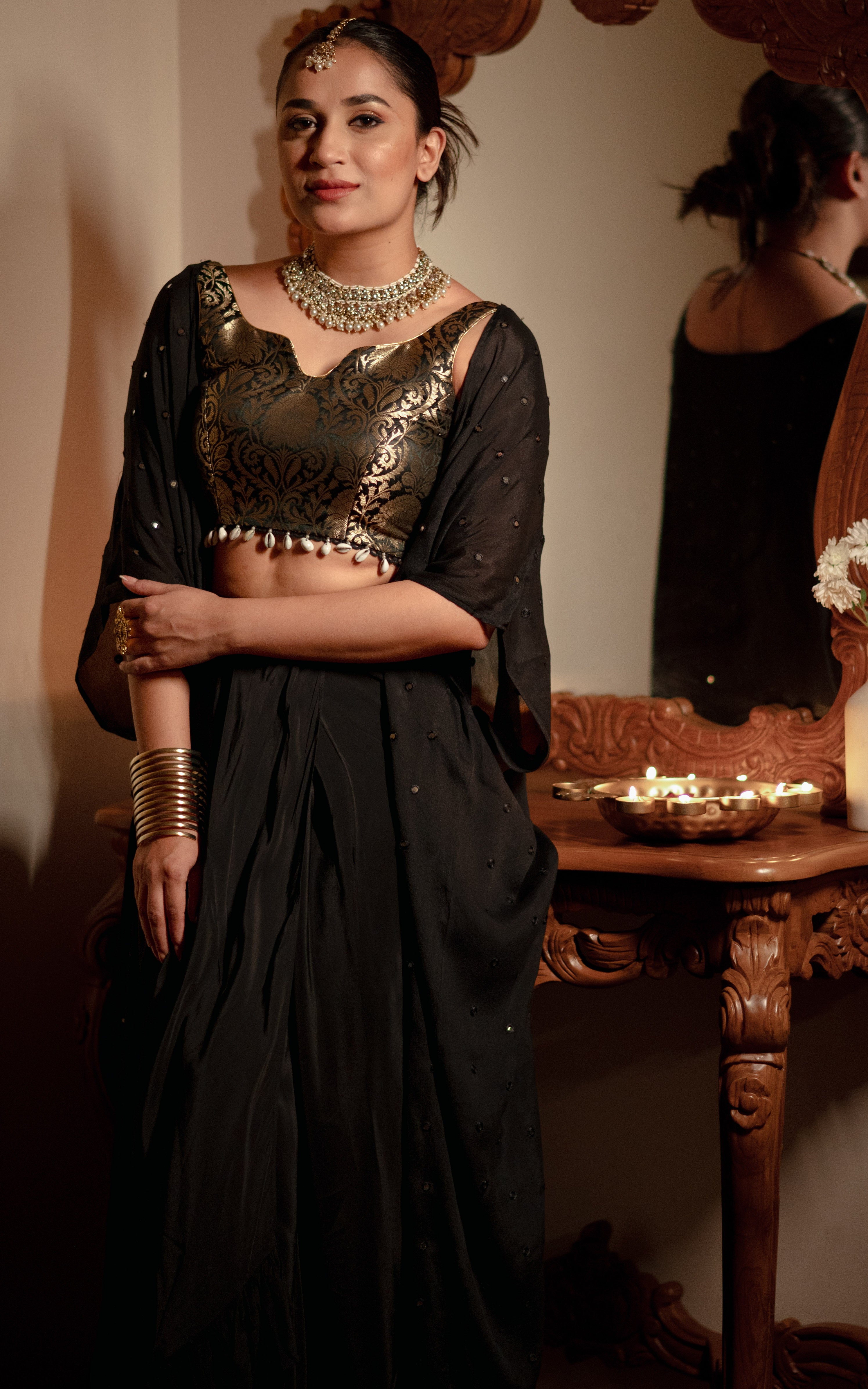 Buy Black Fully Sequined Georgette Party Wear Saree from EthnicPlus.